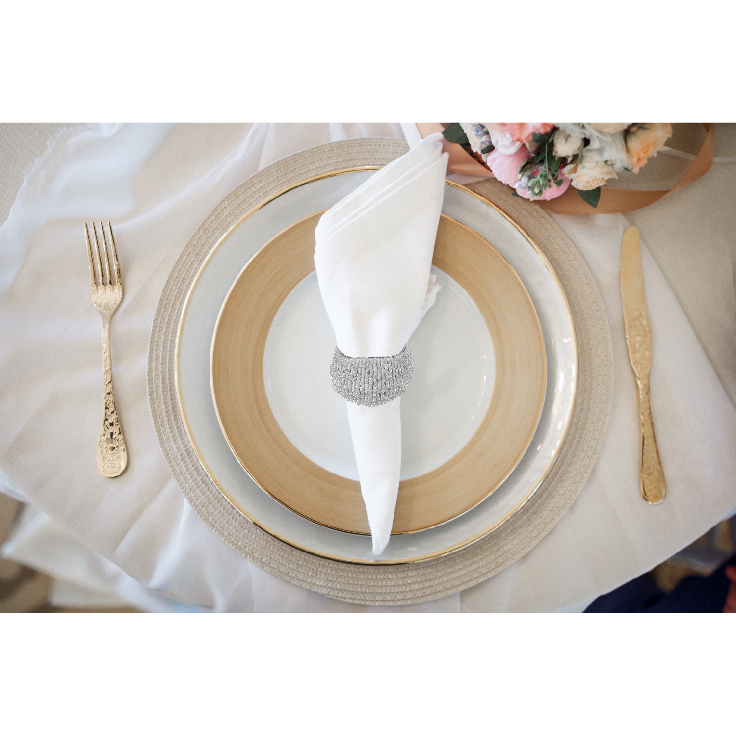 Maison Concepts Beaded Napkin Ring Bulk White - Set of 6