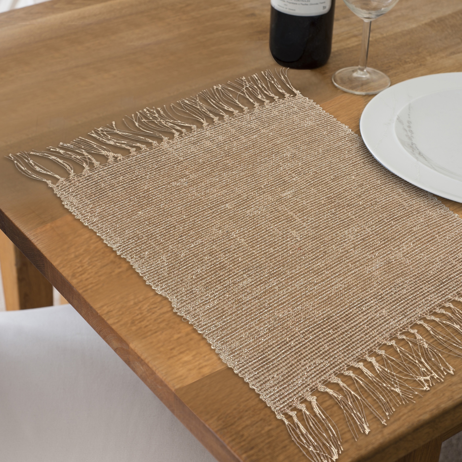 Maison Concepts Rectangular Handloom Placemat White Natural 14 X 20 - Set of 12