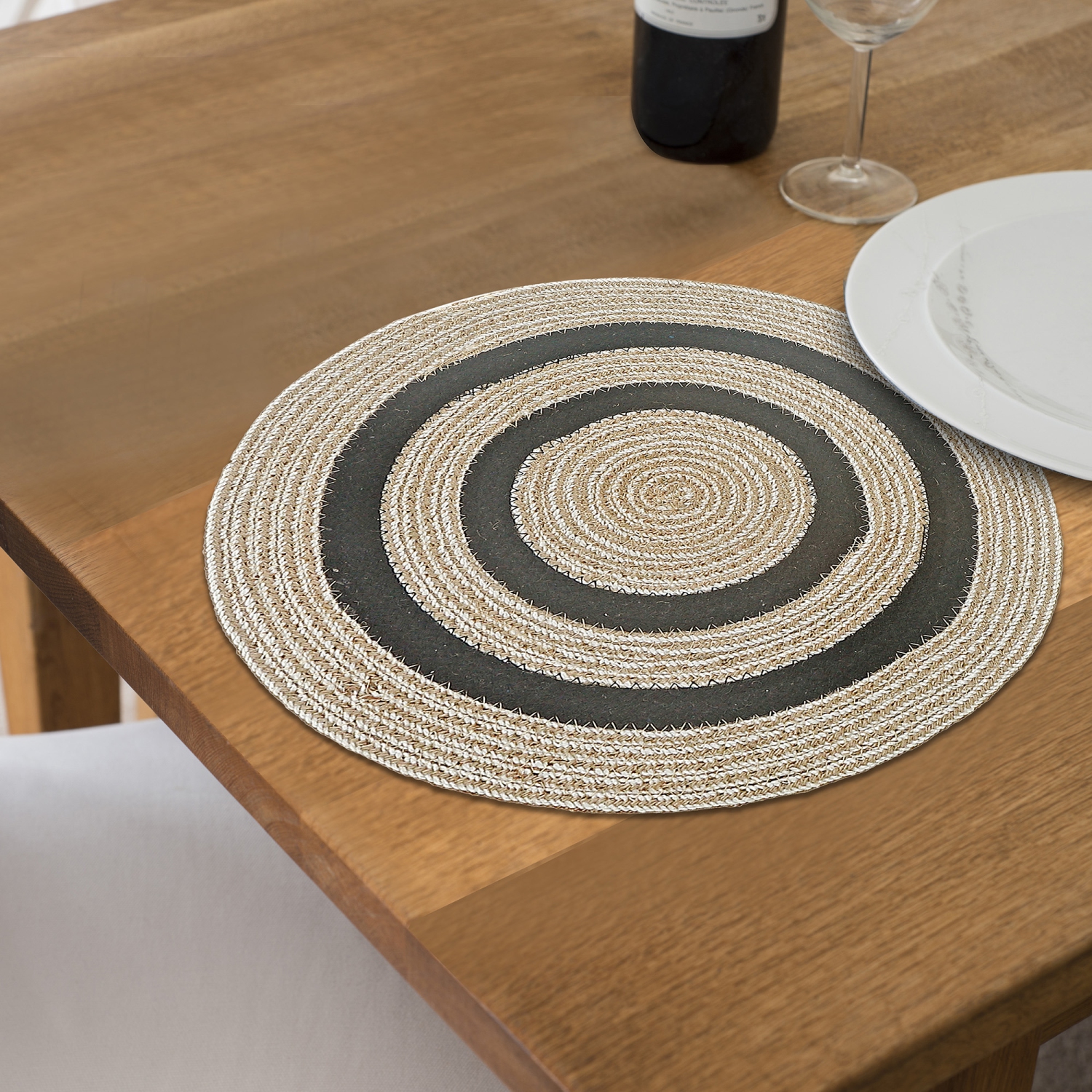 Maison Concepts Line Round Braided Placemat With Black Outer 15 X 15 - Set of 12