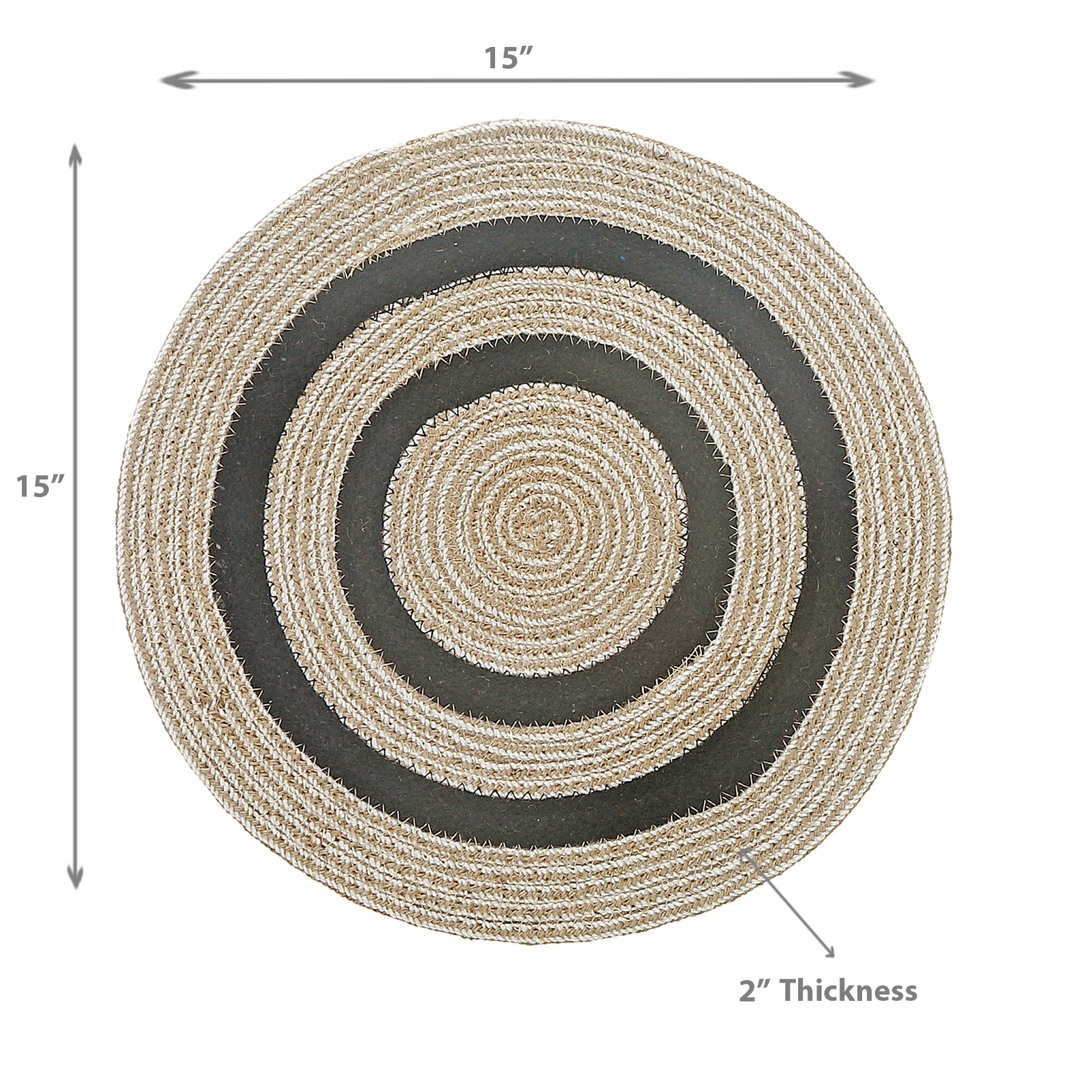 Maison Concepts Line Round Braided Placemat With Black Outer 15 X 15 - Set of 12