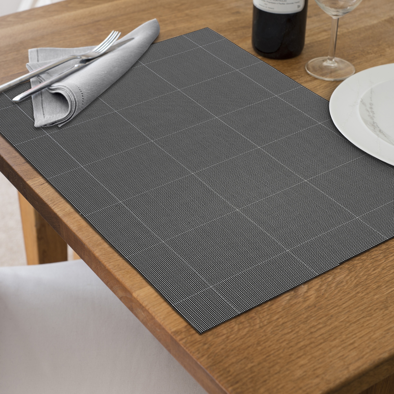 Maison Concepts 4PC Woven Pvc Placemat Square Block Black 12 X 18 - Set of 3