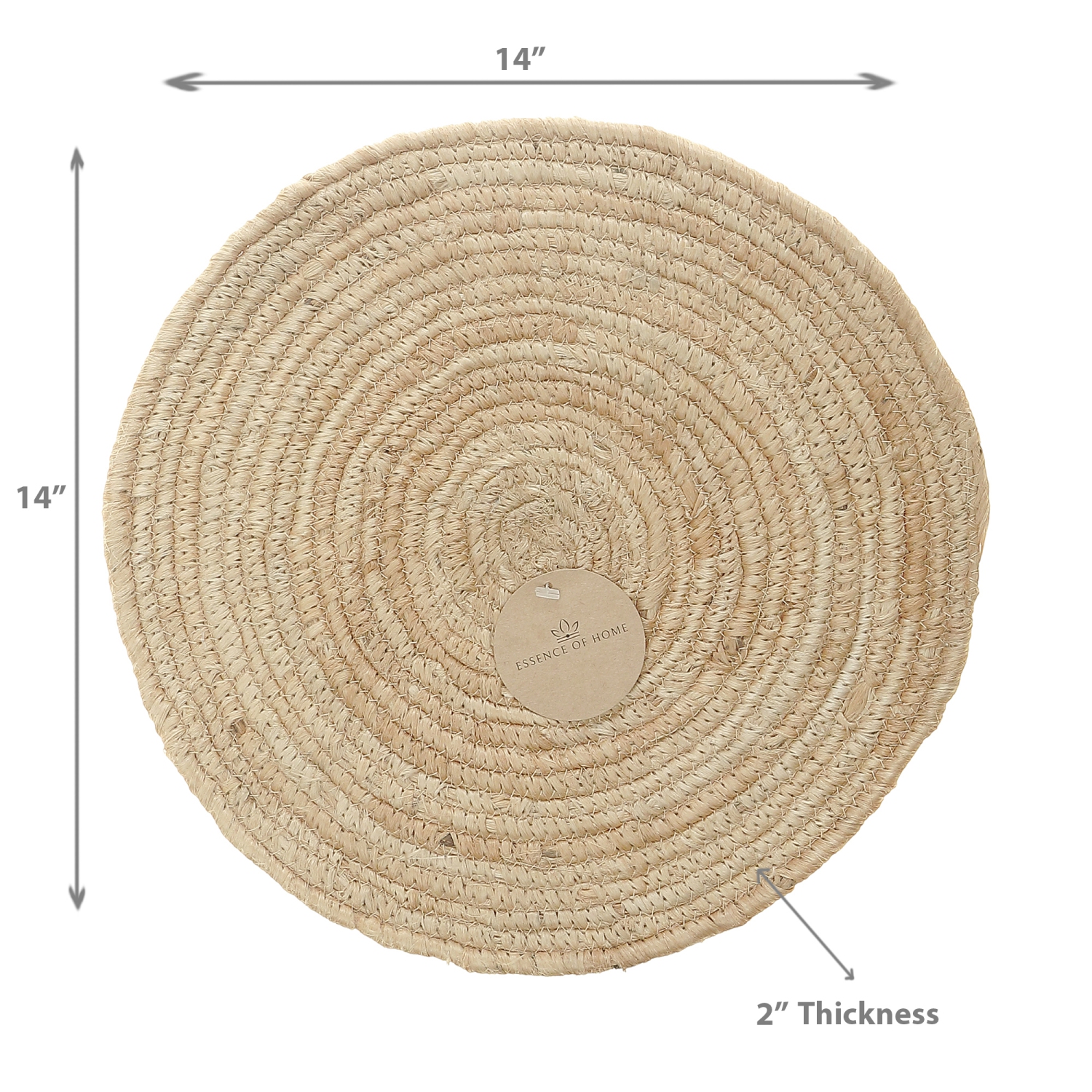 Maison Concepts Plain Round Rope Jute Braided Placemat 14 X 14 - Set of 12