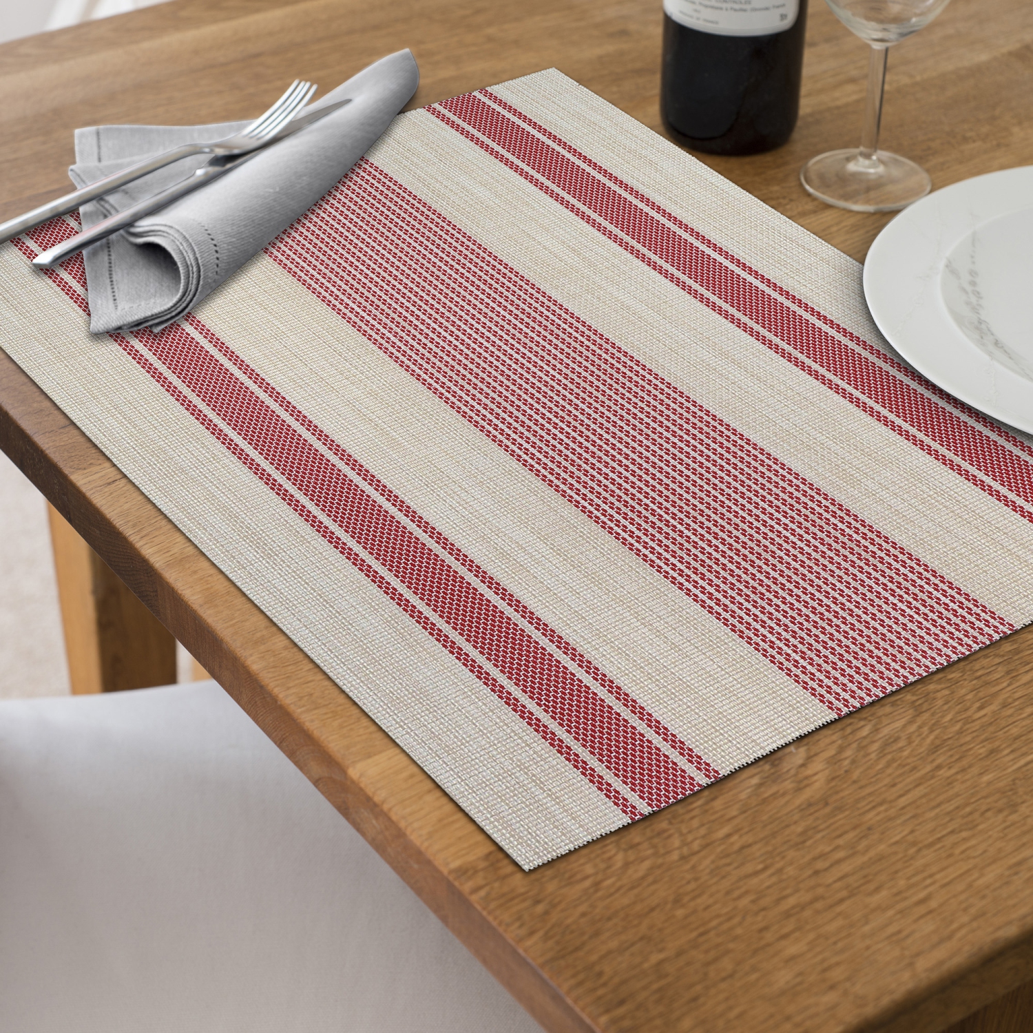 Maison Concepts Vinyl Placemat Bistro Stripe Red 12 X 18 - Set of 12