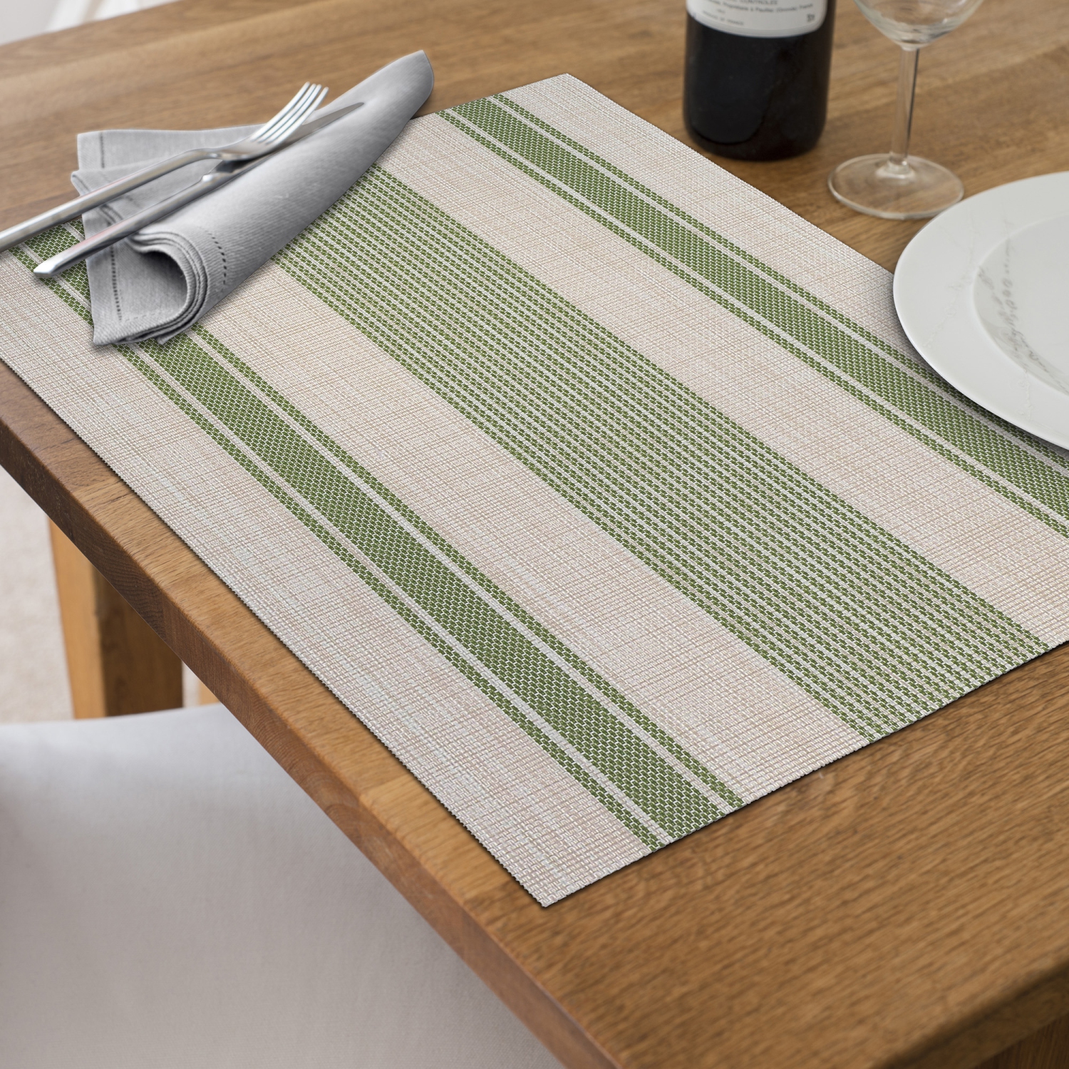 Maison Concepts Vinyl Placemat Bistro Stripe Green 12 X 18 - Set of 12