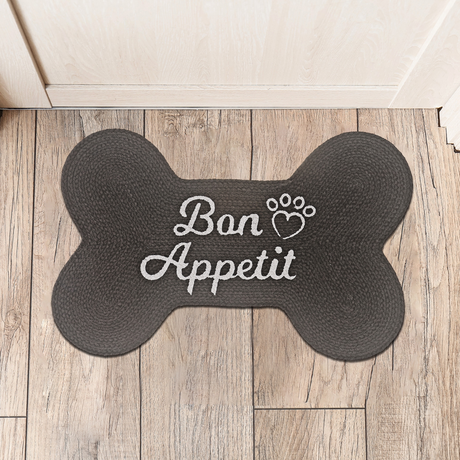 Maison Concepts Braided Cotton Bone Shape Pet Mat Black Bon Appetit 15 X 23
