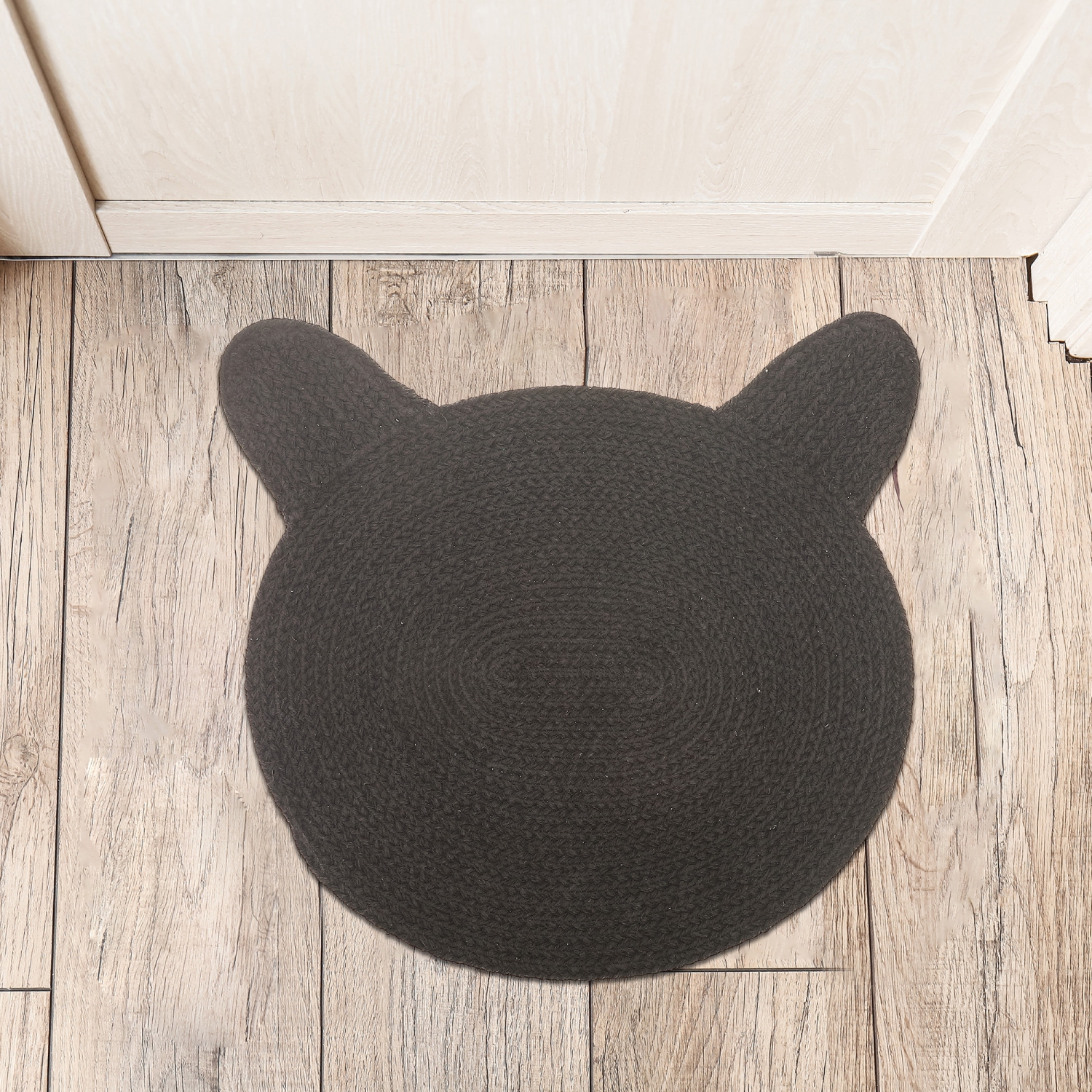 Maison Concepts Braided Cotton Cat Shape Mat Black 16 X 16