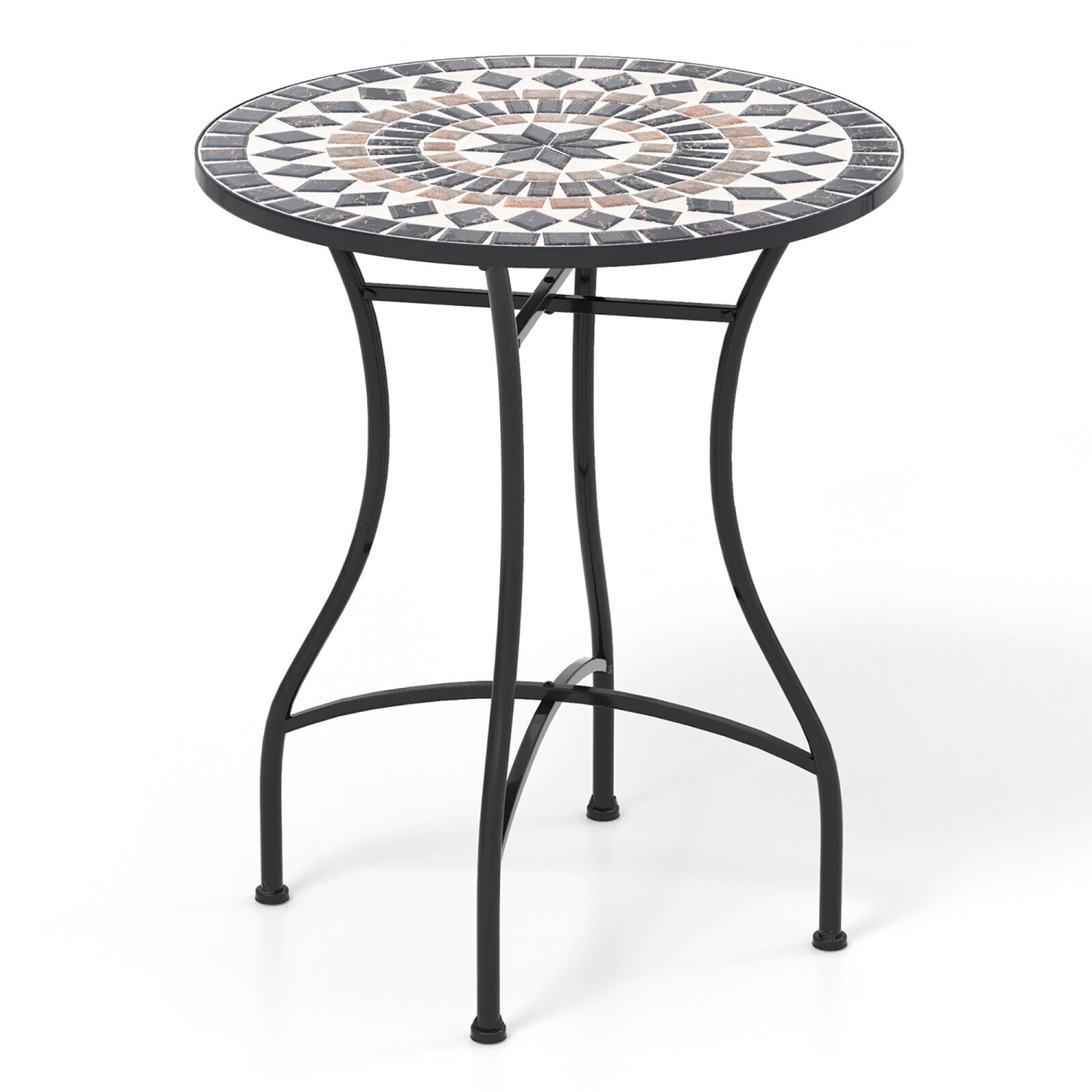 Gymax 24'' Bistro Table w/ Ceramic Tile Tabletop Heavy-Duty Metal Structure Patio