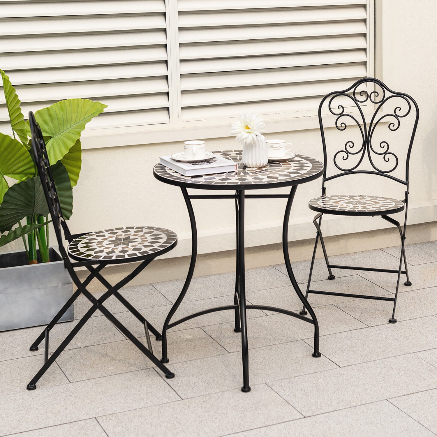 Gymax 24'' Bistro Table w/ Ceramic Tile Tabletop Heavy-Duty Metal Structure Patio