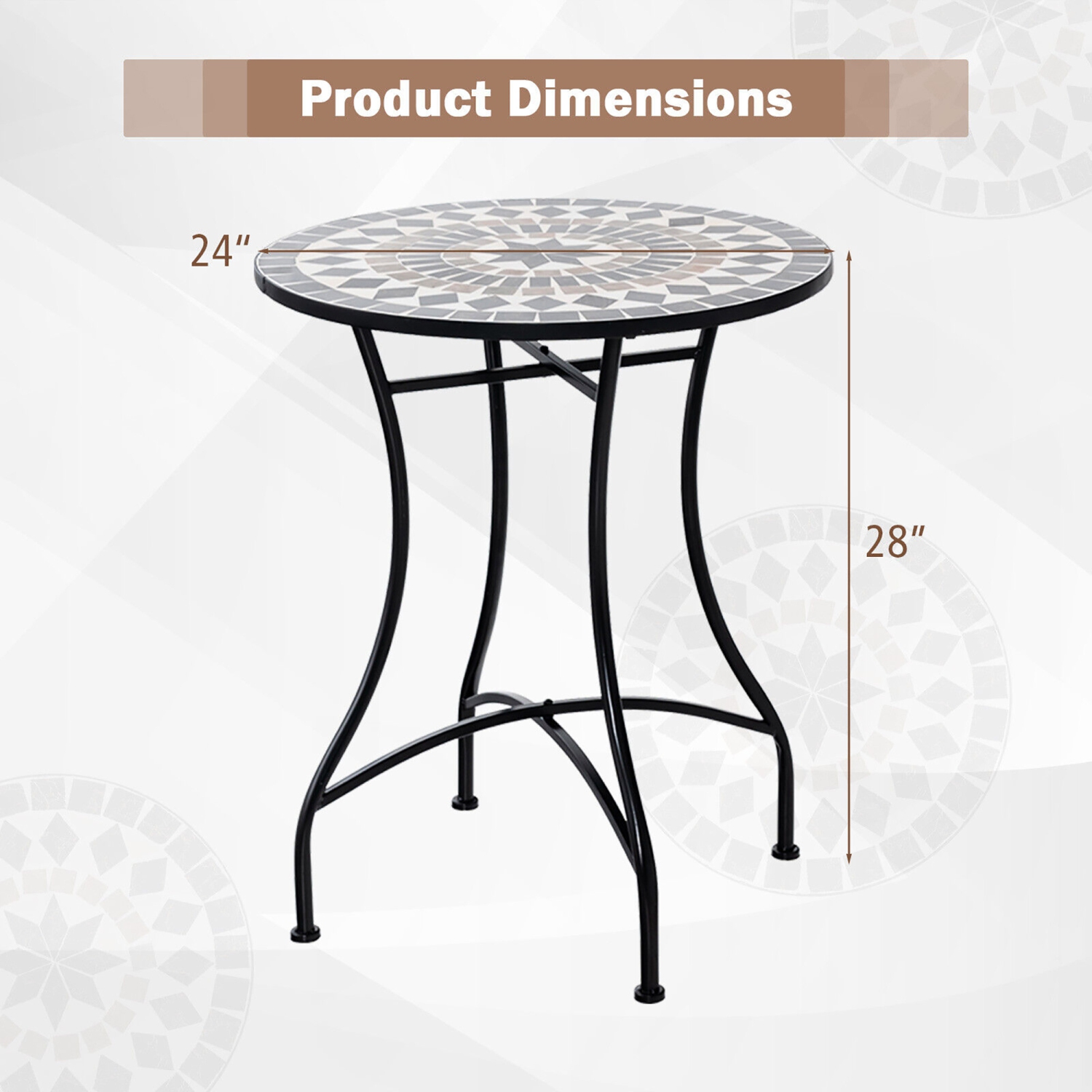 Gymax 24'' Bistro Table w/ Ceramic Tile Tabletop Heavy-Duty Metal Structure Patio