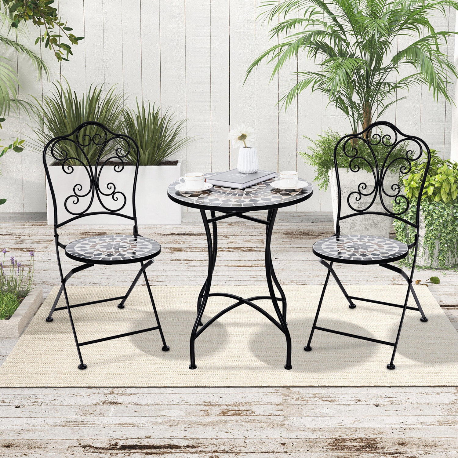 Gymax 24'' Bistro Table w/ Ceramic Tile Tabletop Heavy-Duty Metal Structure Patio
