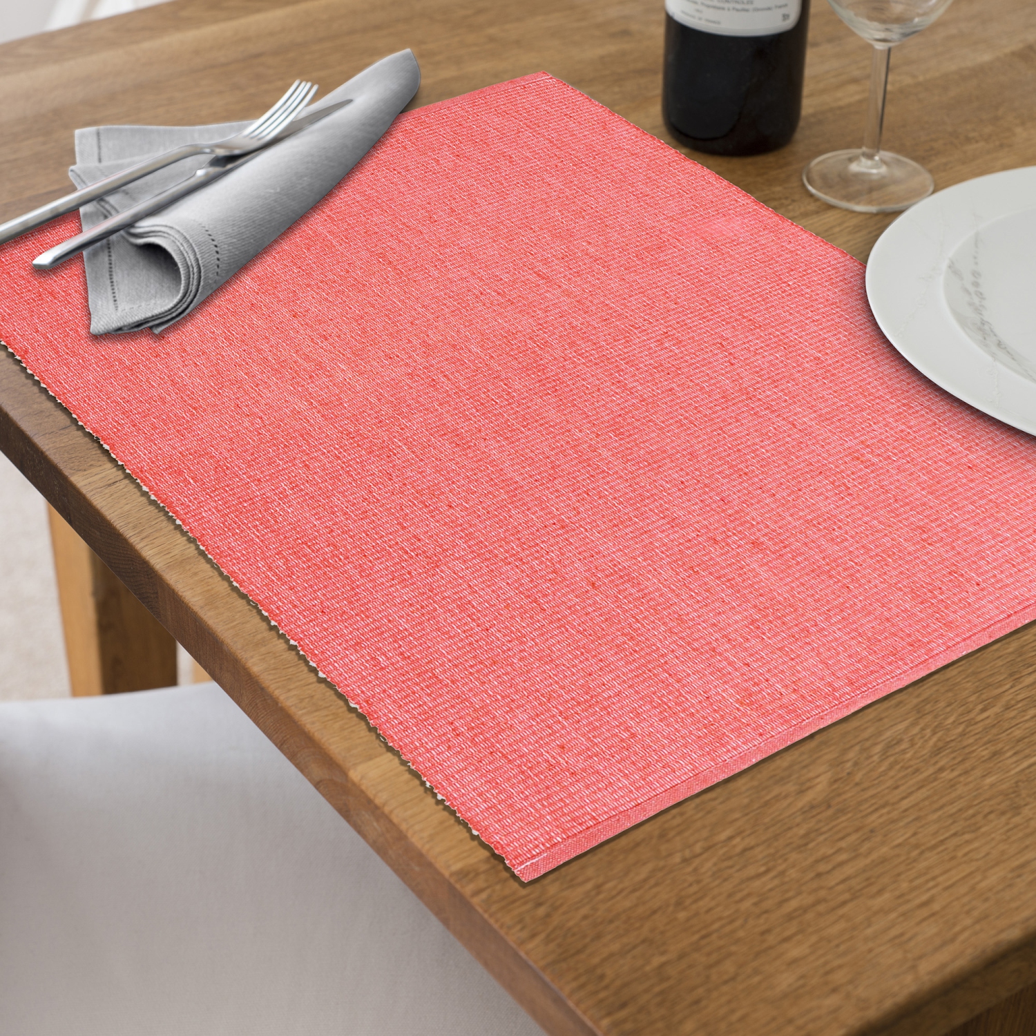 Maison Concepts Chambray Ribbed Placemat Coral 13 X 19 - Set of 12