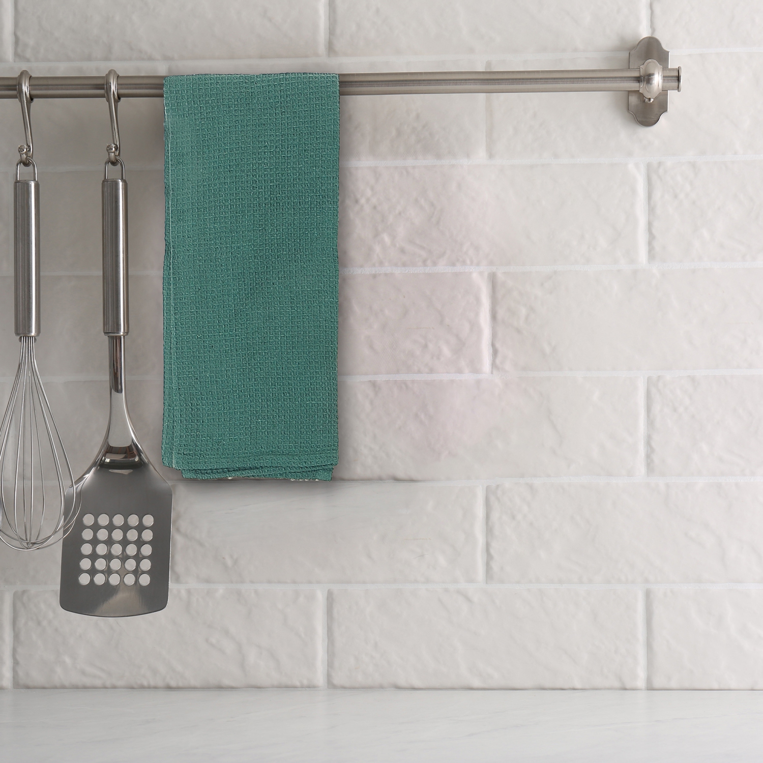 Maison Concepts Kitchen Towel Set Of 3 PCs Block Print Waffle Green