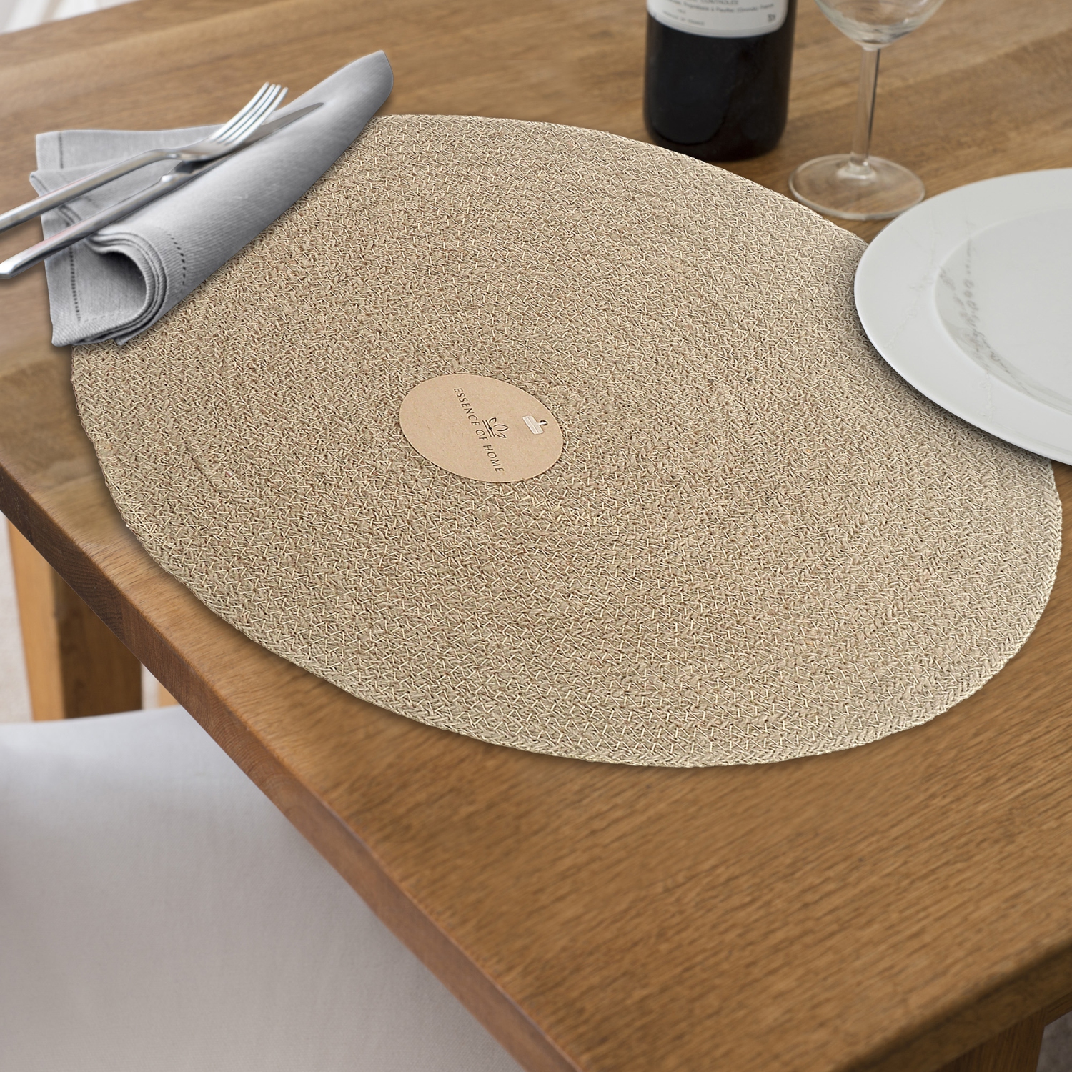 Maison Concepts Jute Braided Round Plain Placemat 15 X 15 - Set of 12