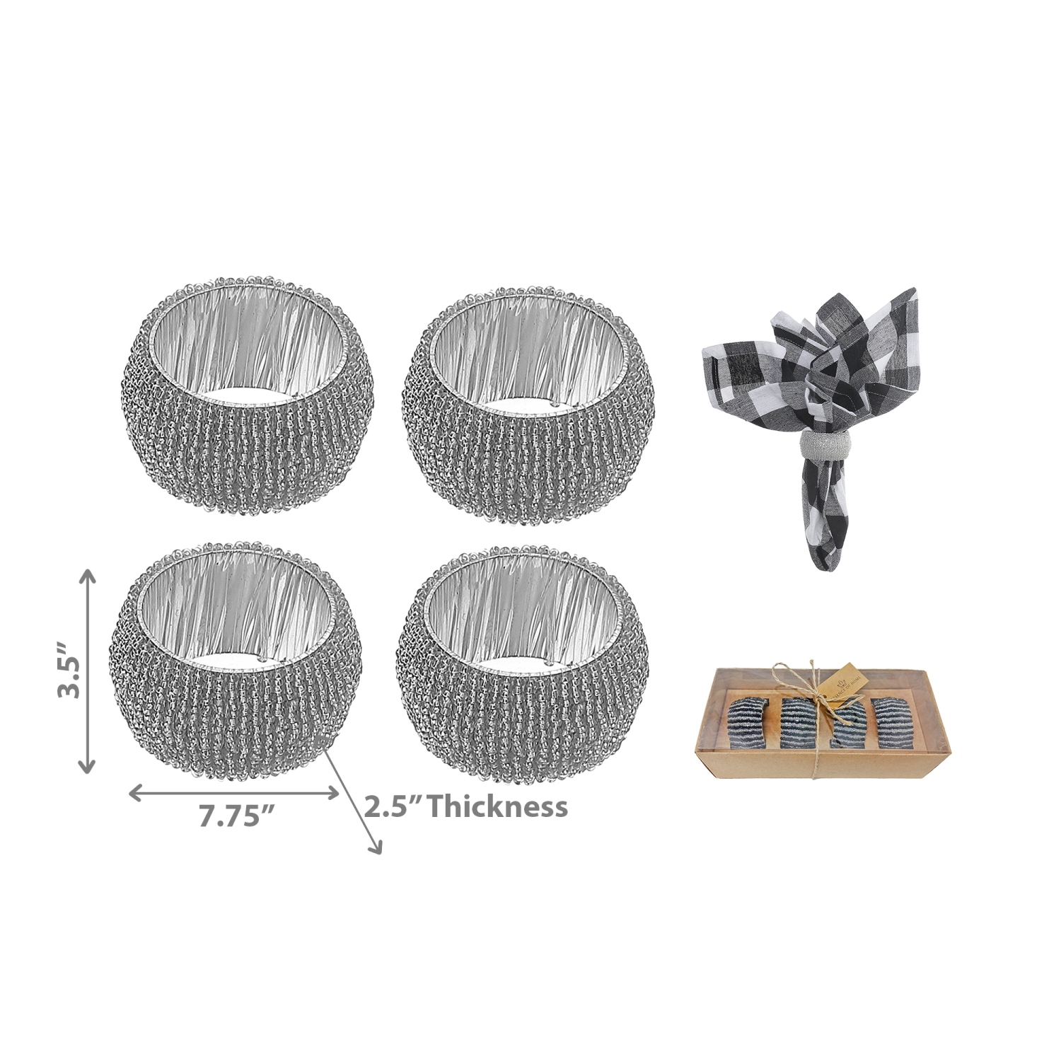 Ensemble de 4PC serviettes de table à billes avec boîte de bricolage de Maison concepts - Argenté
