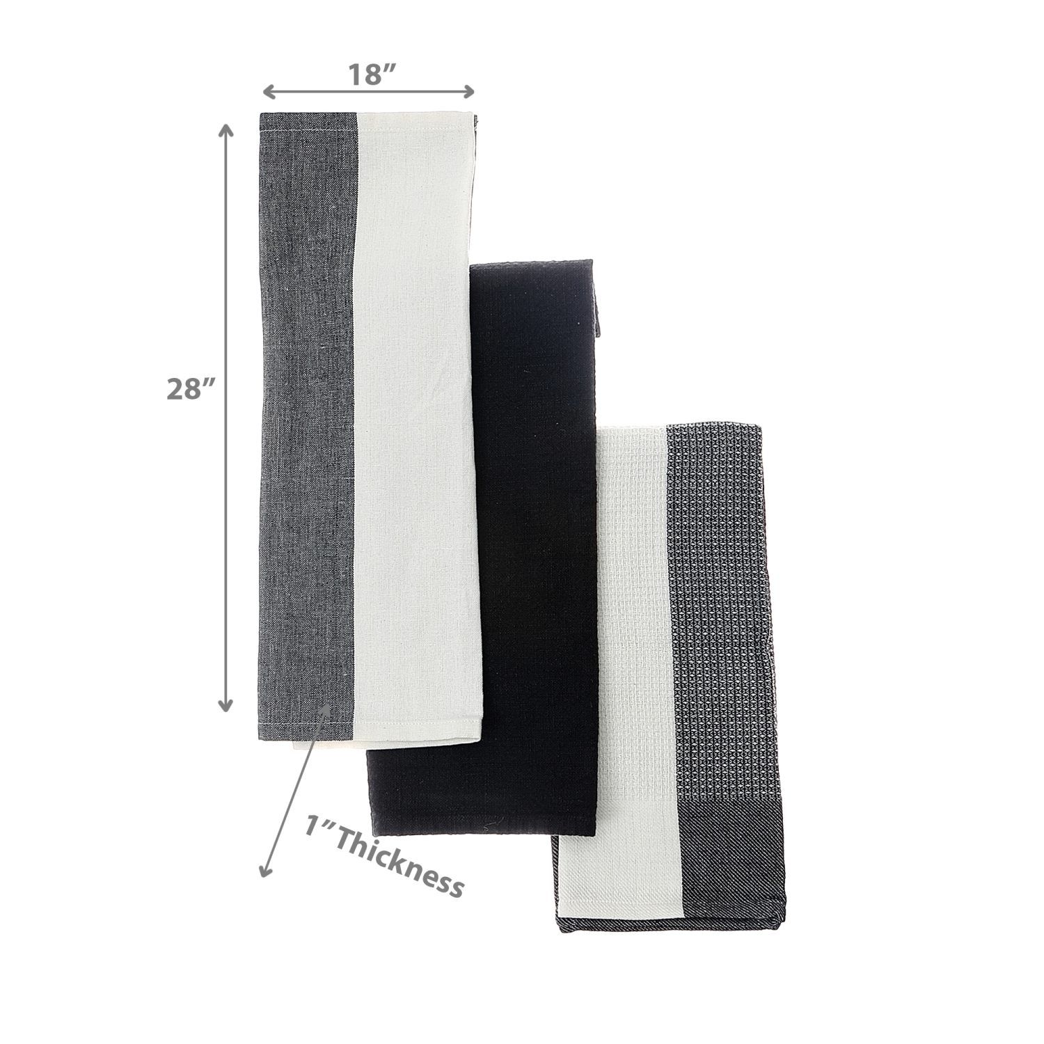 Maison Concepts Kitchen Towel Set Of 3 PCs Block Print Black