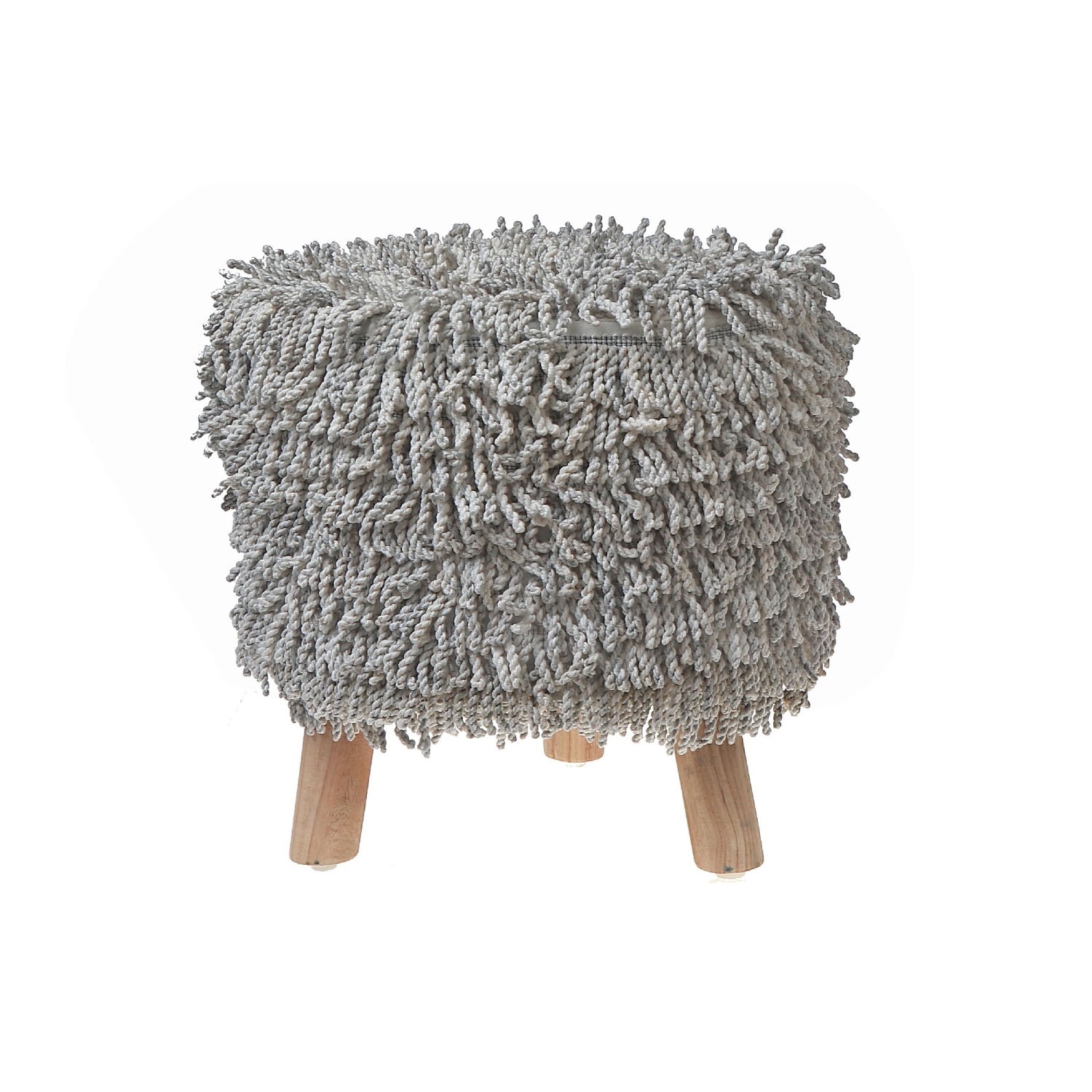 Maison Concepts Long Sag Handwoven Pouf Wooden Stand Light Grey