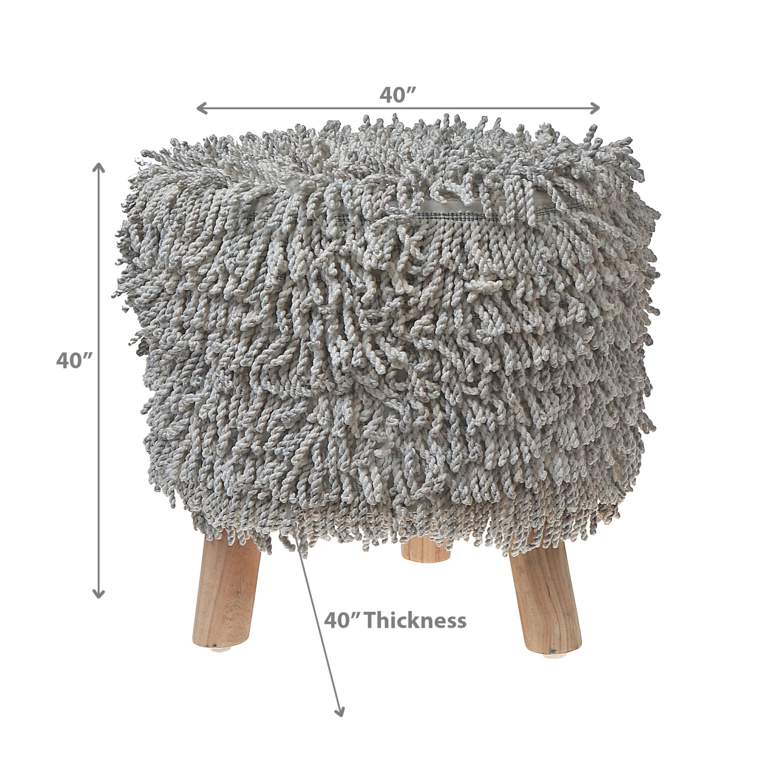 Maison Concepts Long Sag Handwoven Pouf Wooden Stand Light Grey