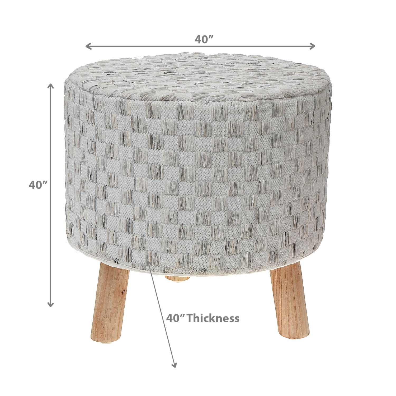 Pouf plat tissé à la main en bois de Maison concepts - Crème et gris