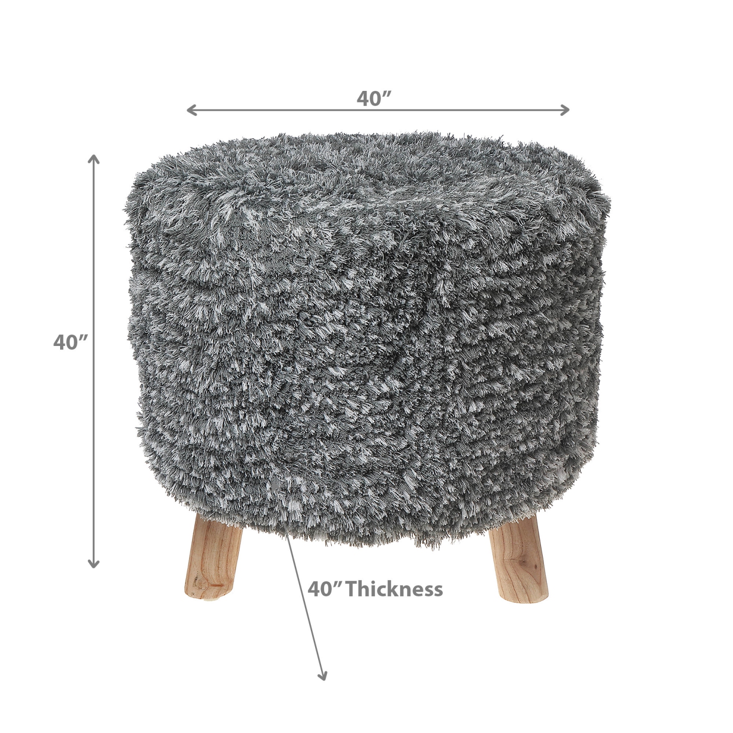 Maison Concepts Handwoven Pouf Wooden Stand Grey