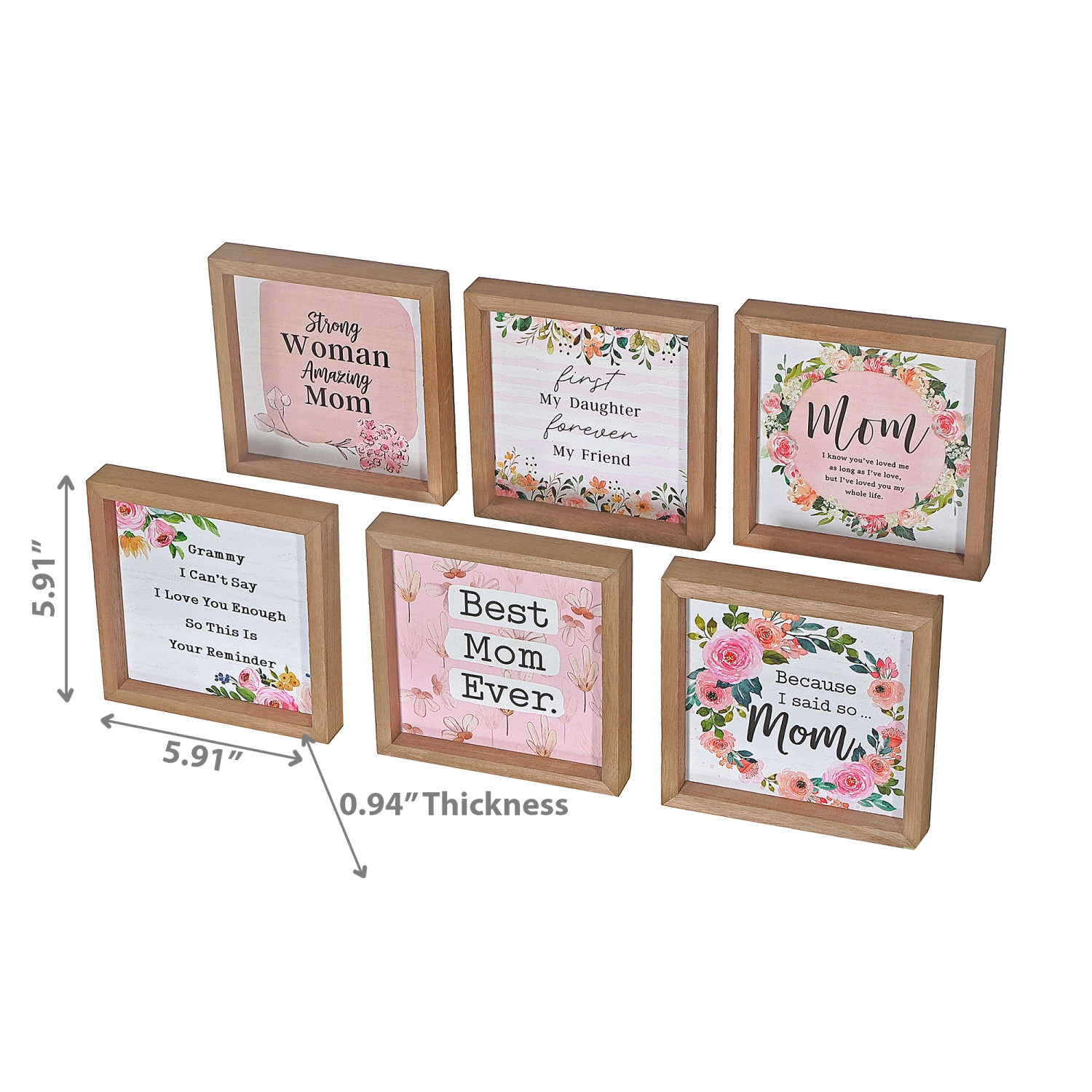Maison Concepts Framed Square Wood Block Mom Grandma Daughter - Set of 6