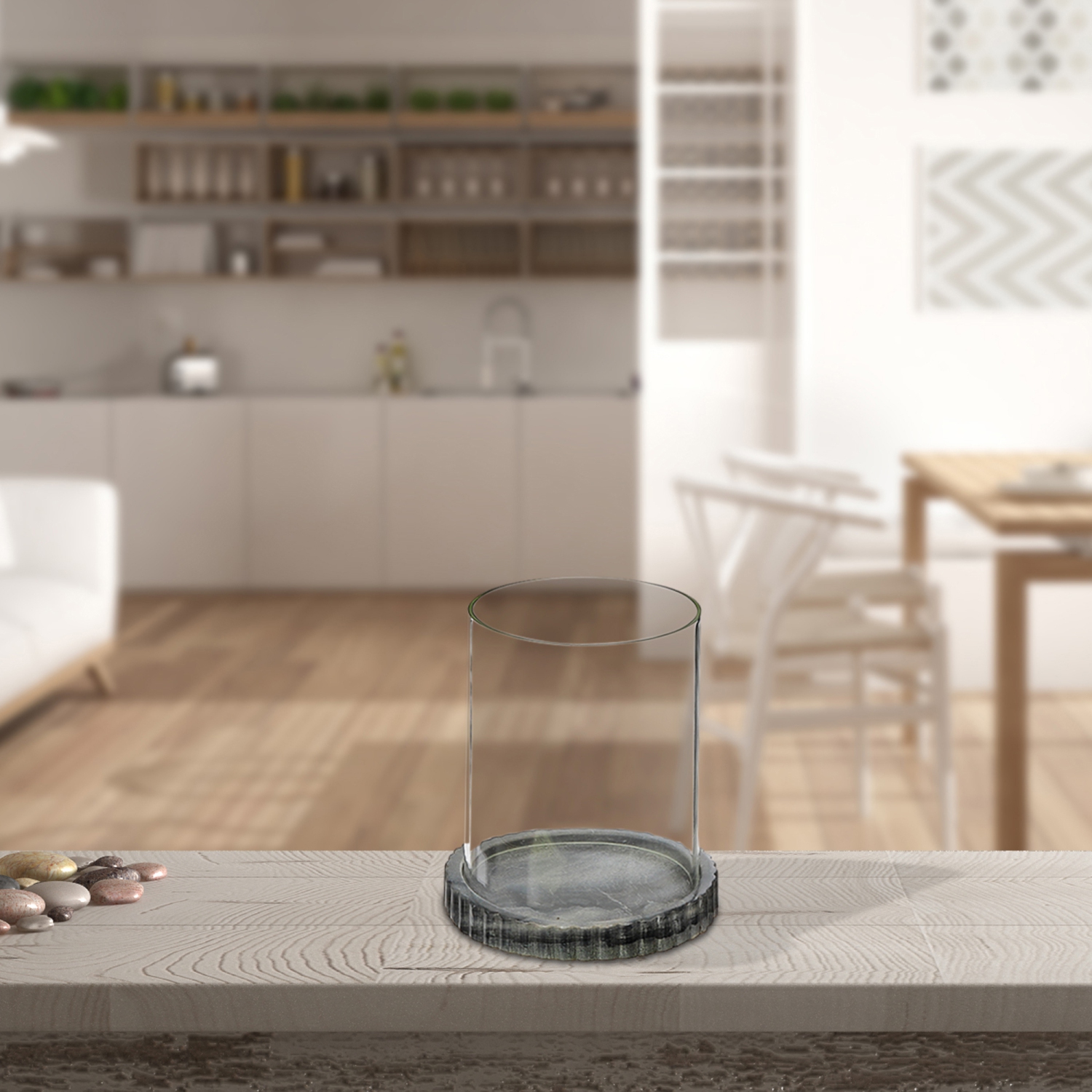 Porte-bougie en verre avec base en marbre gris de Maison concepts