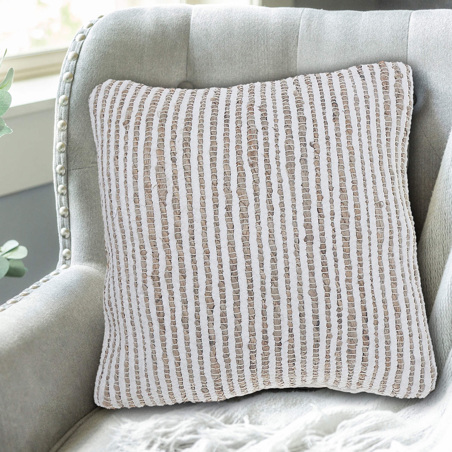 Maison Concepts White Natural Micro Chenille & Jute Cushion 18 X 18 - Set of 2