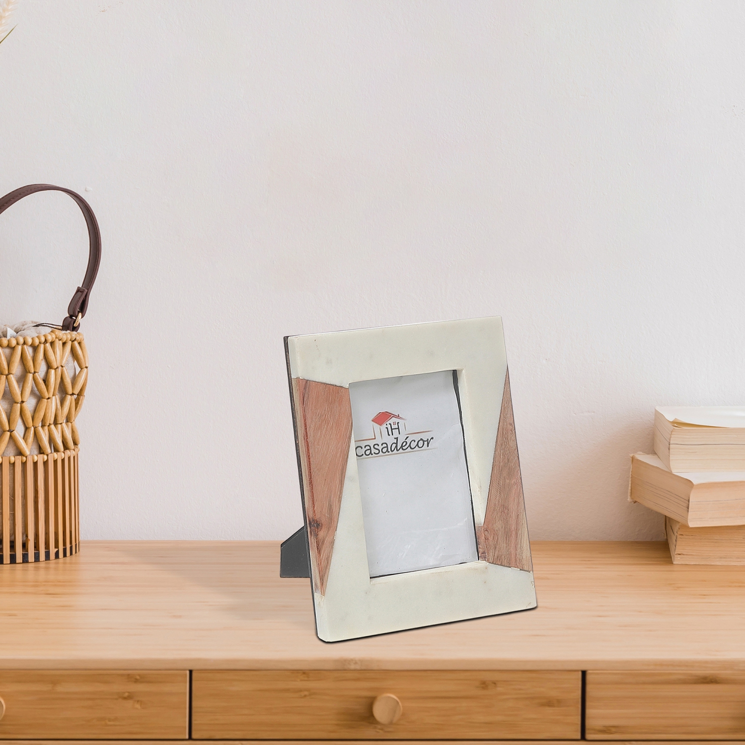 Cadre en marbre blanc et en bois de Maison concepts, 6 x 4 po