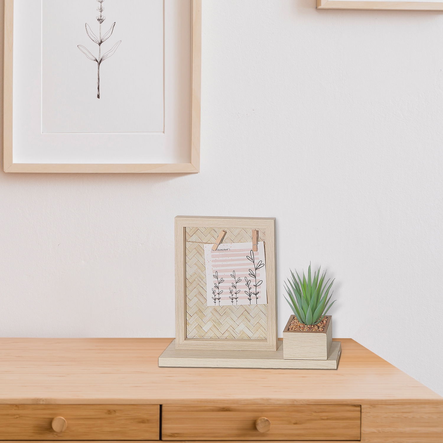 Cadre collage en MDF avec pince et fausse plantes 4X4 de Maison concepts