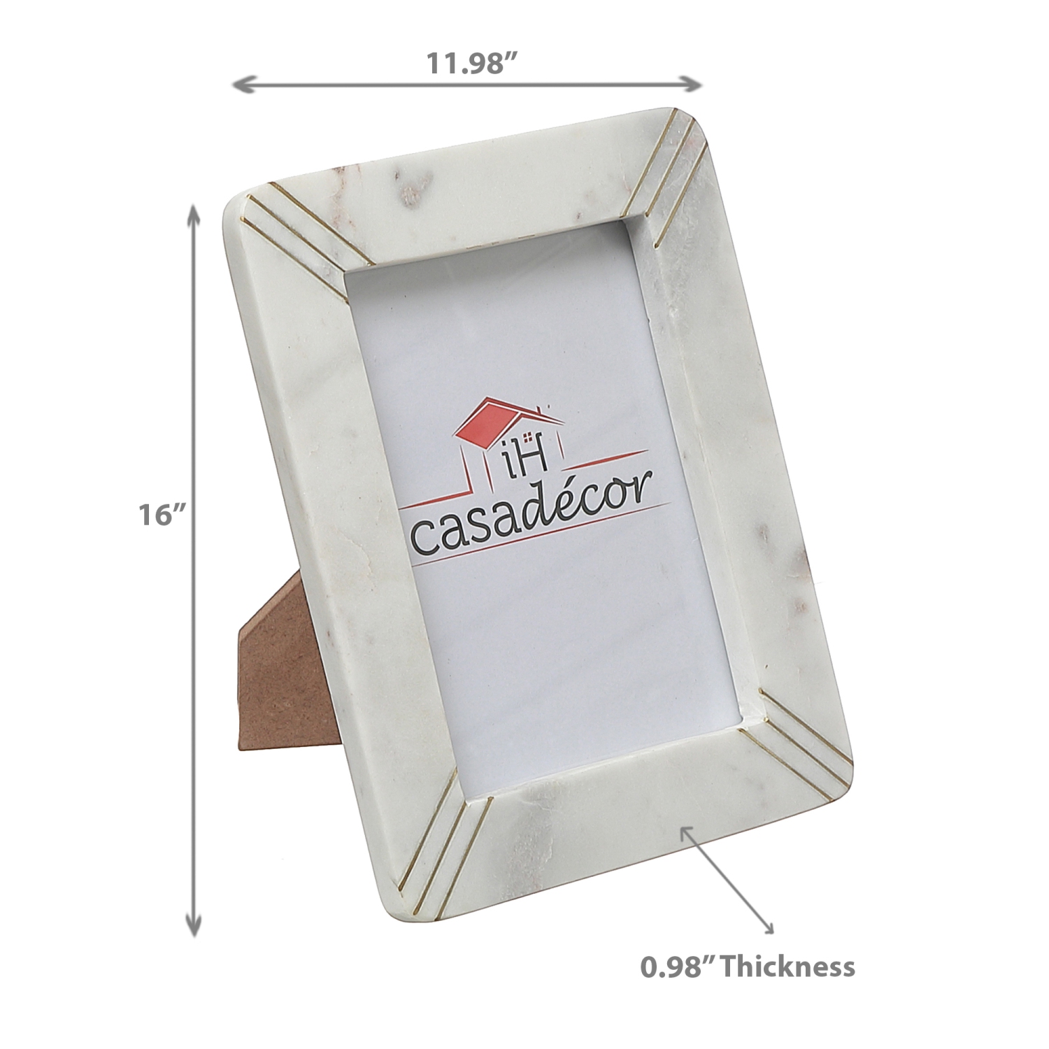 Maison concepts – cadre photo 5 x 7 blanc marbré avec incrustation en laiton