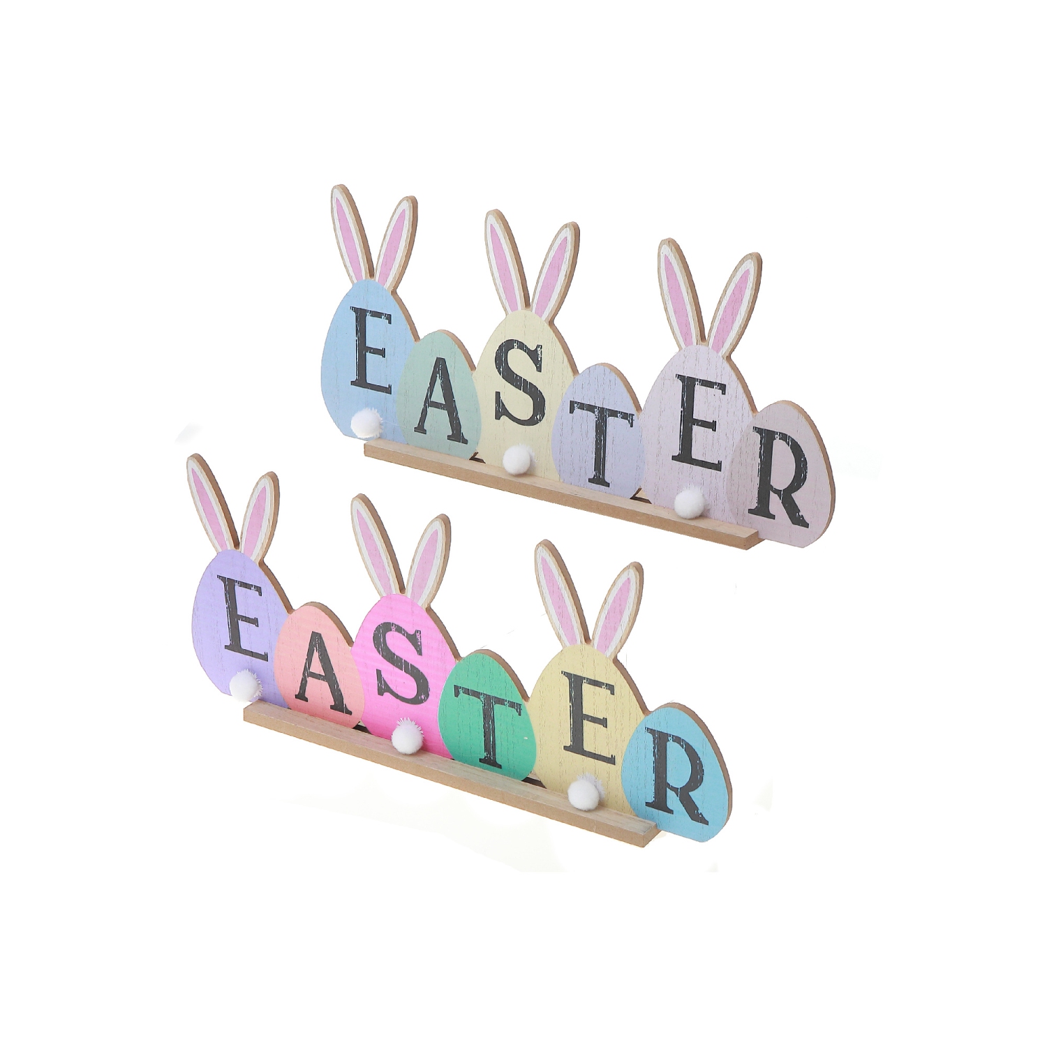 Maison Concepts Wooden Bunny Easter Egg Sign - Set of 2