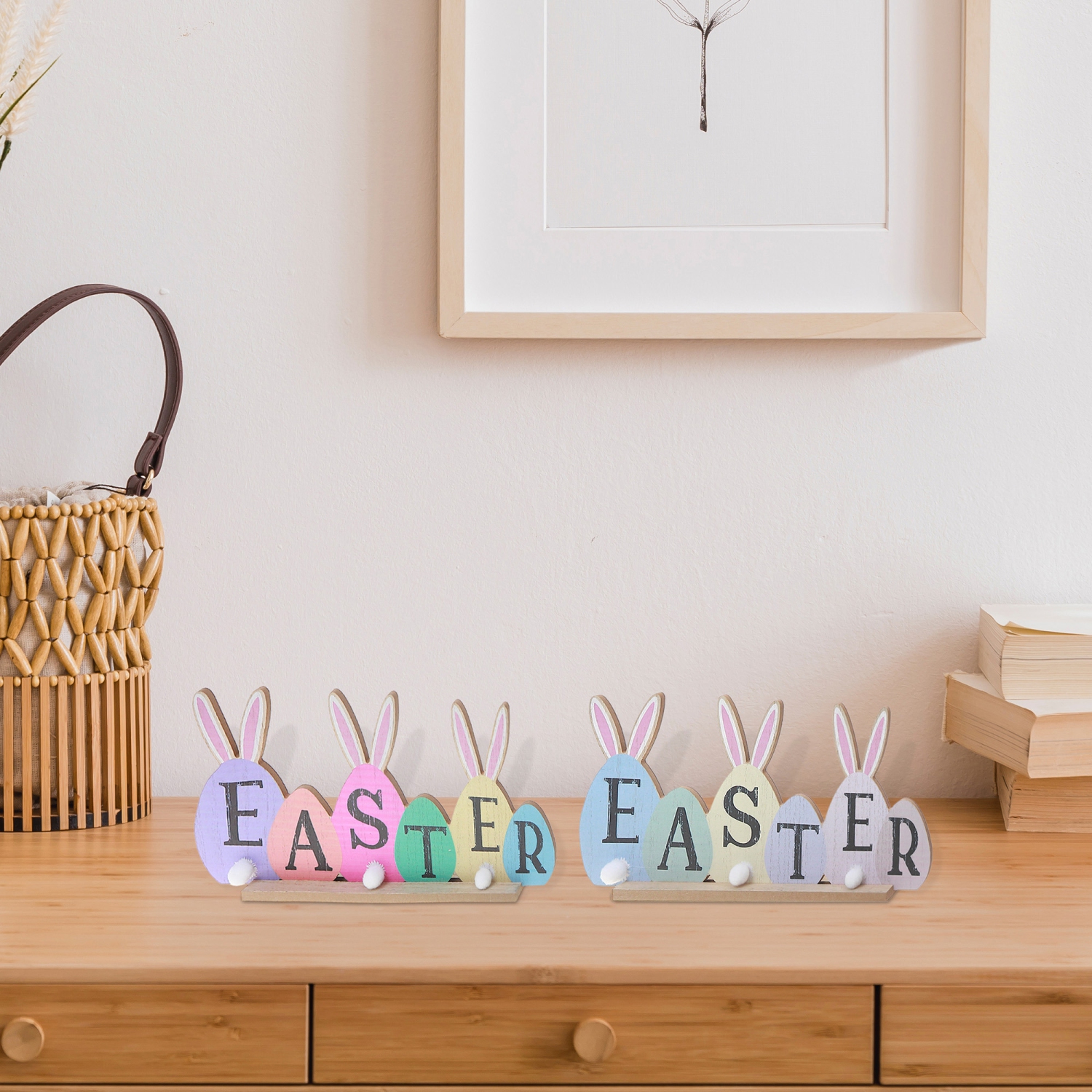 Maison Concepts Wooden Bunny Easter Egg Sign - Set of 2