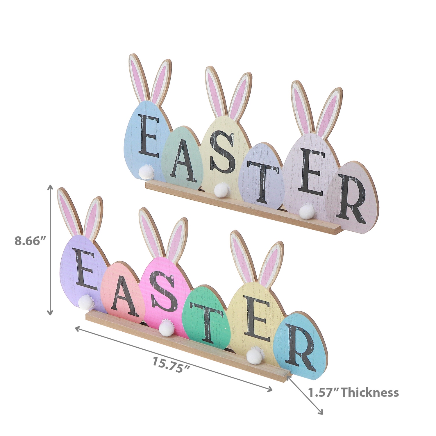 Maison Concepts Wooden Bunny Easter Egg Sign - Set of 2
