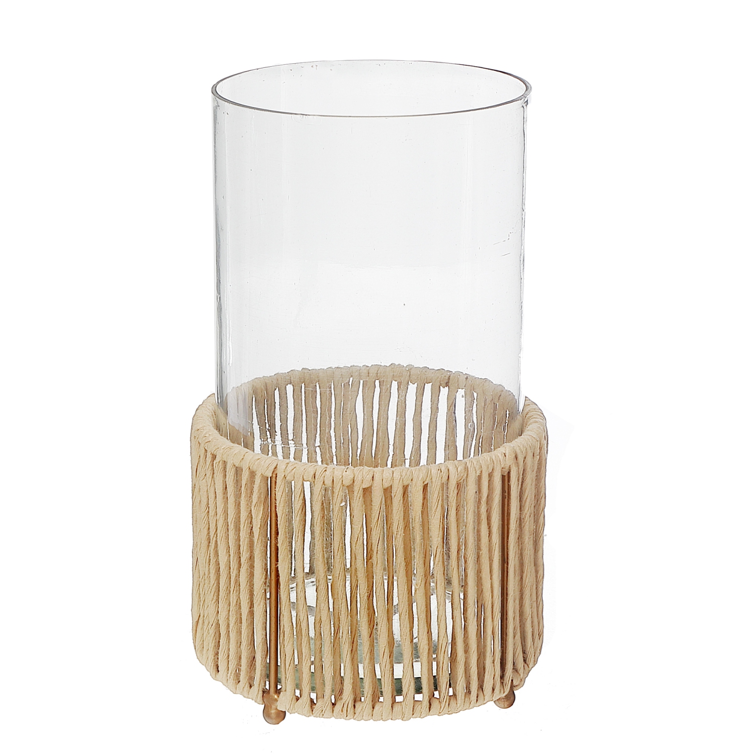 Maison concepts – porte-bougie en verre Hurrican avec base en métal et en raffia, 10 po