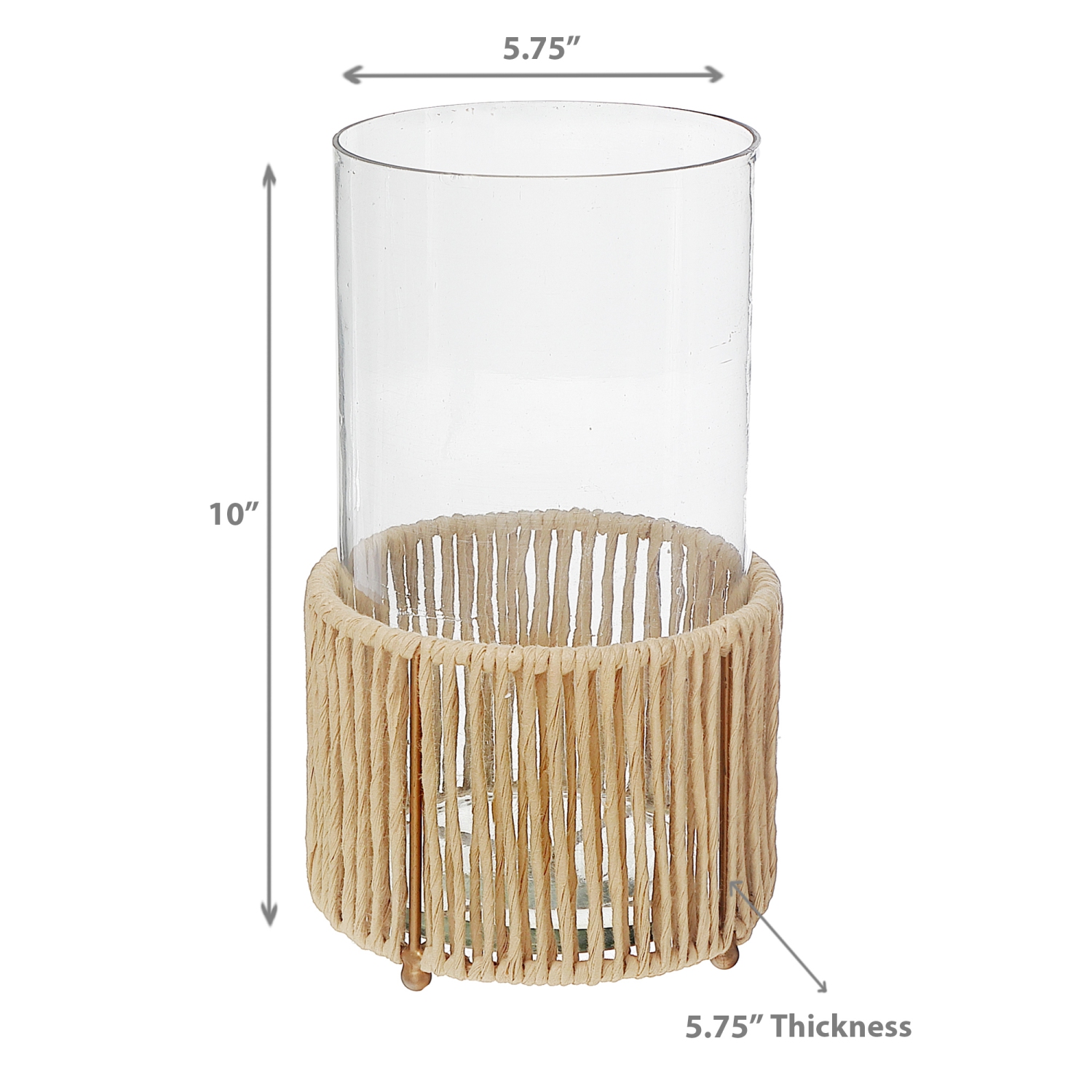 Maison concepts – porte-bougie en verre Hurrican avec base en métal et en raffia, 10 po