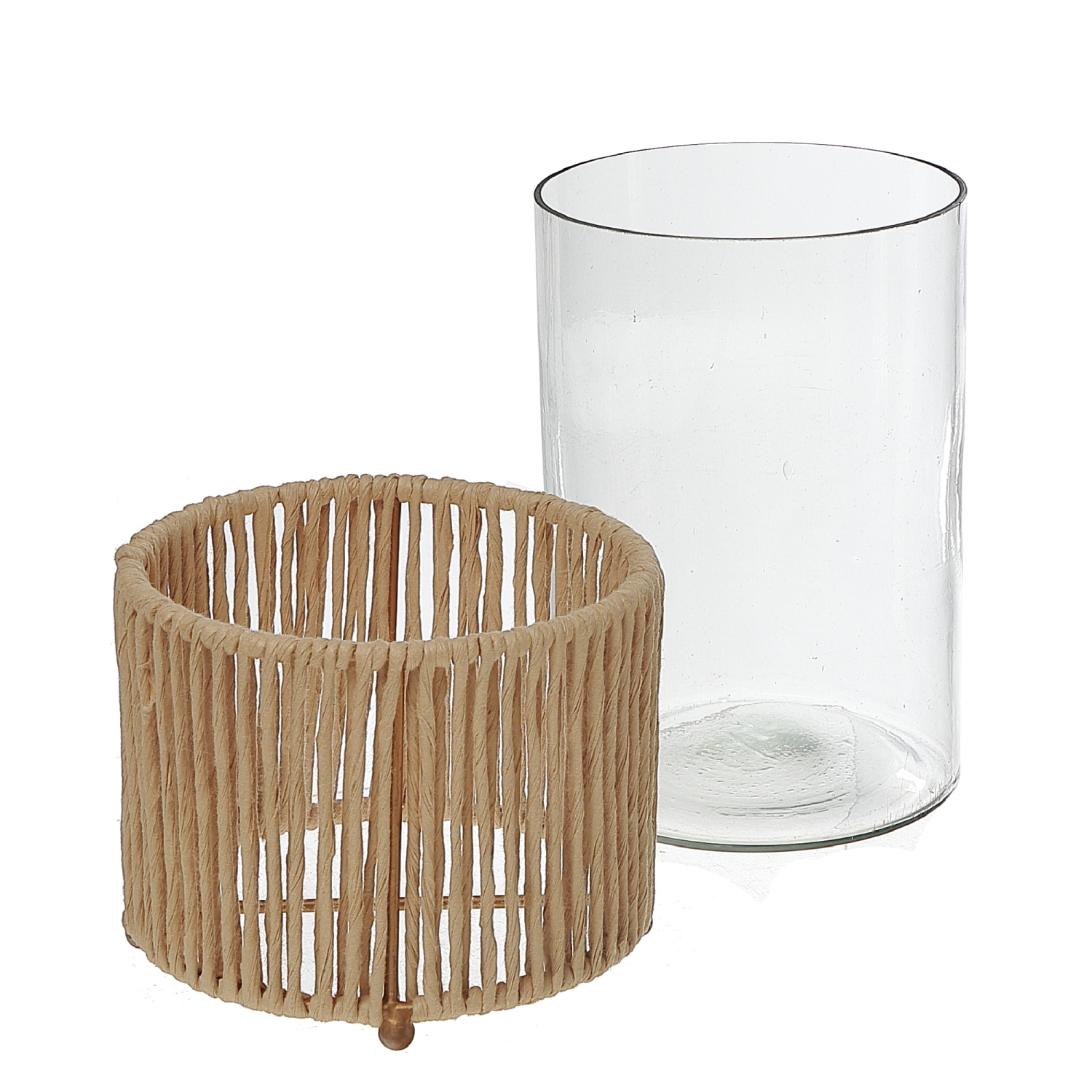 Maison concepts – porte-bougie en verre Hurrican avec base en métal et en raffia, 10 po
