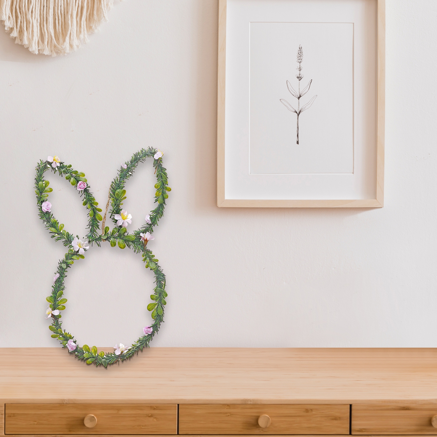 Maison Concepts Bunny Head Leaves & Floral Wall Hanging