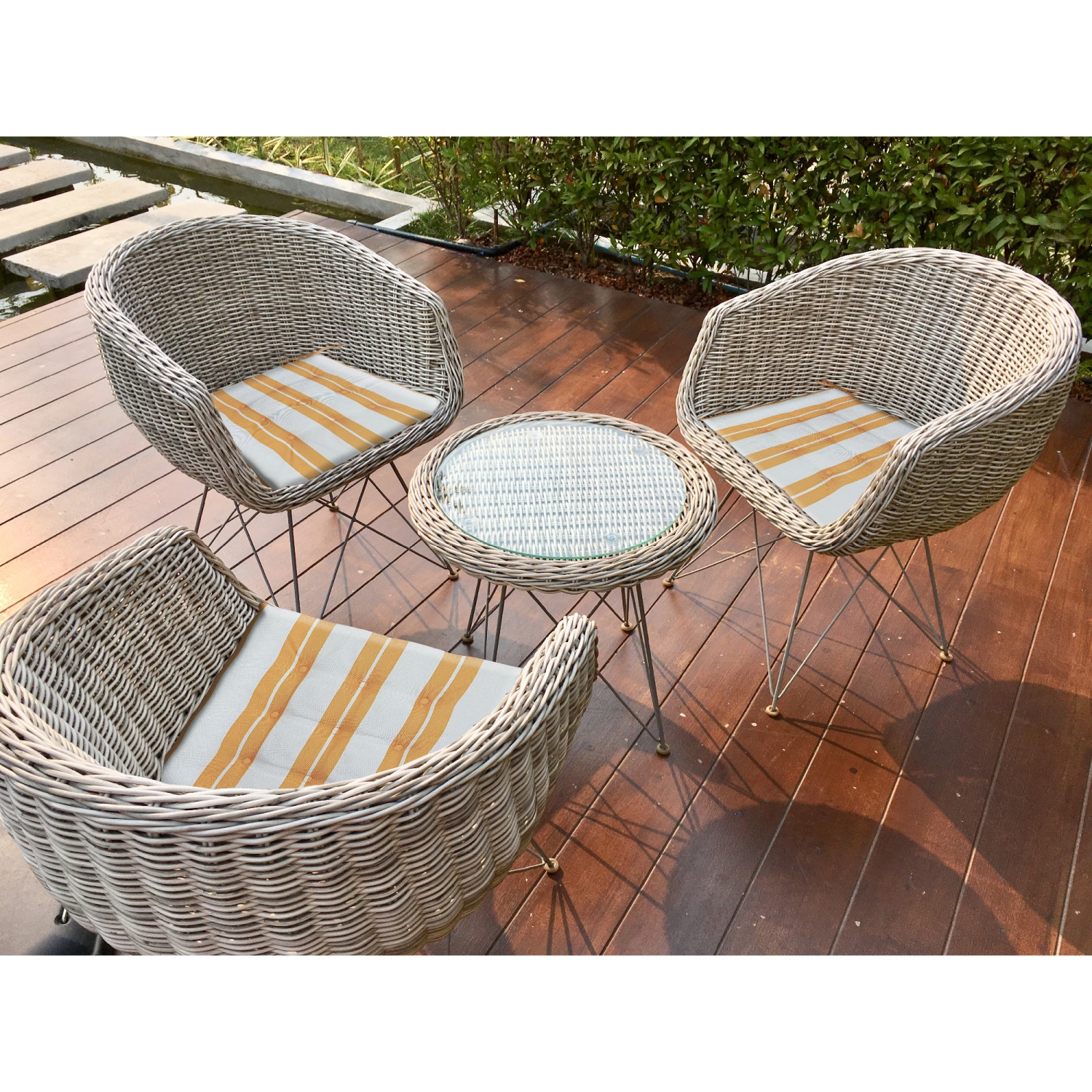 Maison Concepts Boston Outdoor Cabana Stripe Tufted Chair Pad Yellow 16 X 16 - Set of 2