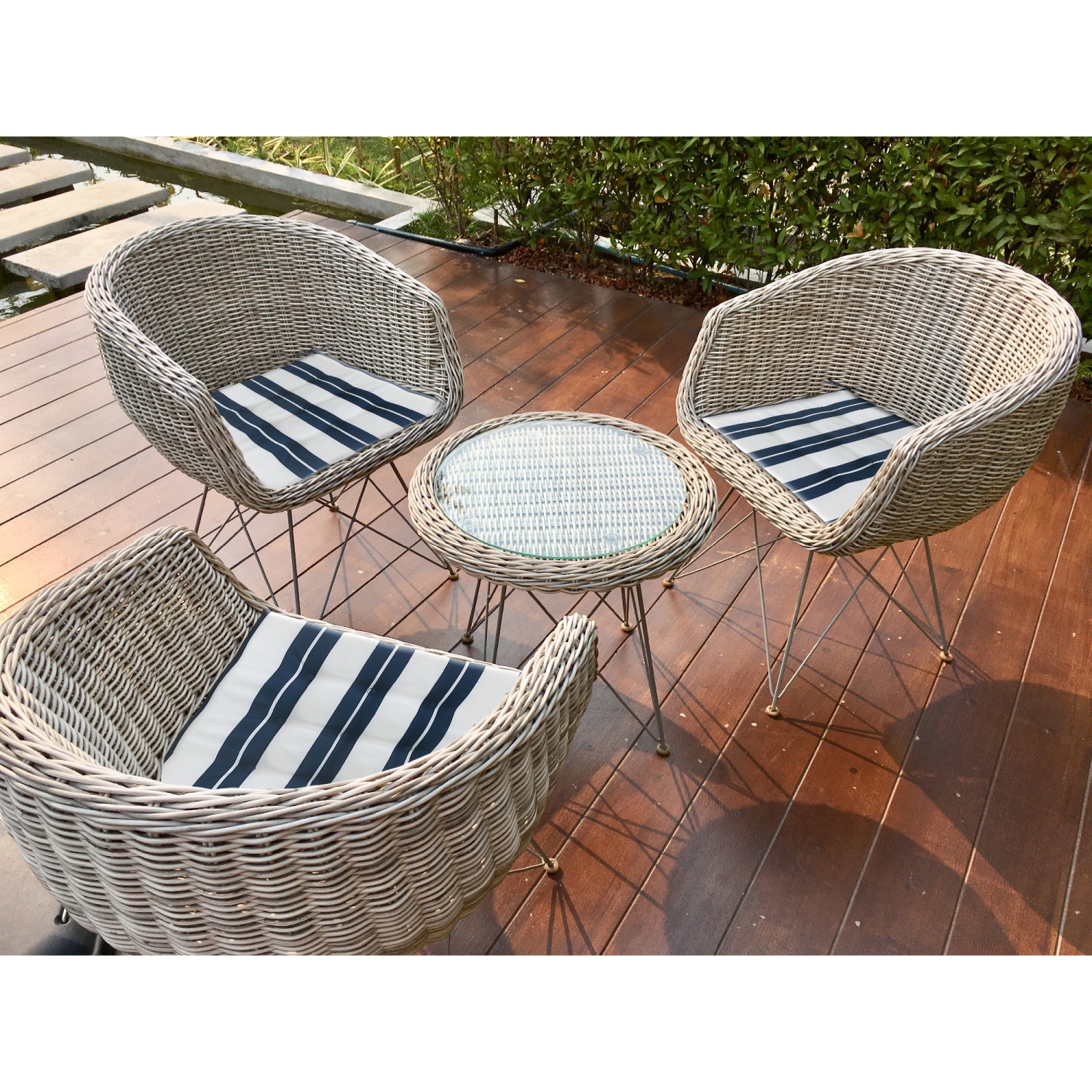 Maison Concepts Boston Outdoor Cabana Stripe Tufted Chair Pad Navy Blue 22 X 22 - Set of 2