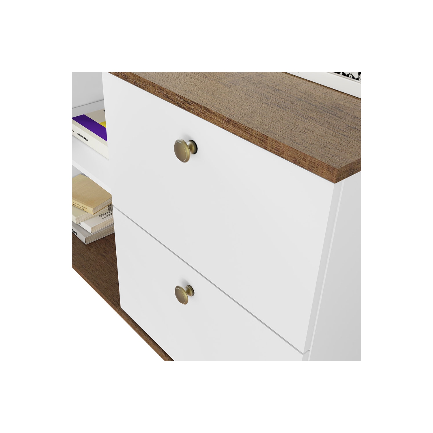 Madesa Modern L Shaped Desk 59 Inch with 2 Drawers and 4 Storage Shelves Home Office Corner Study Table Unit for Kids and Adults - White/Brown
