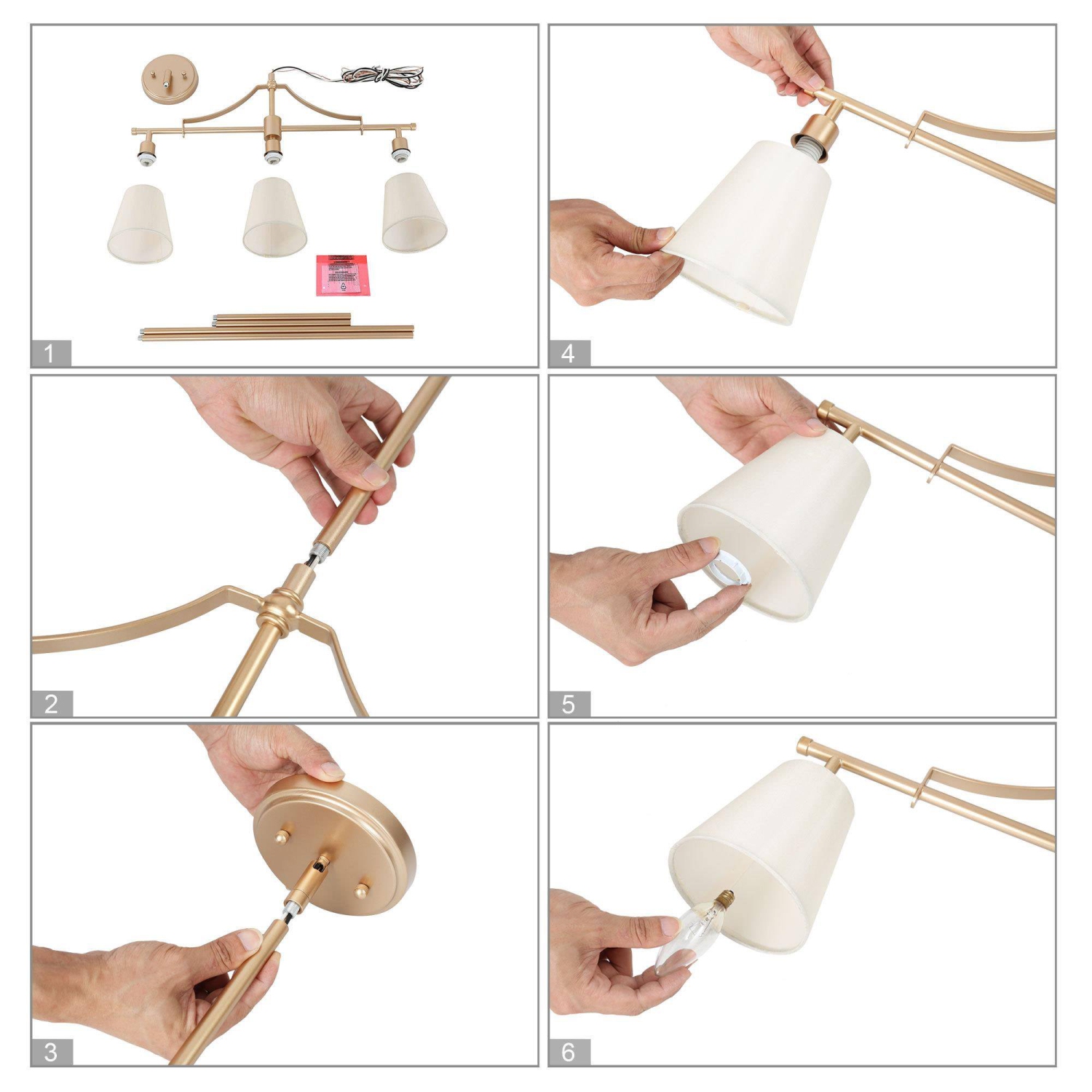 Modern Farmhouse Gold Bedroom Chandelier, 32 in. 3-Light Kitchen Island Linear Pendant Light with Fabric Shade