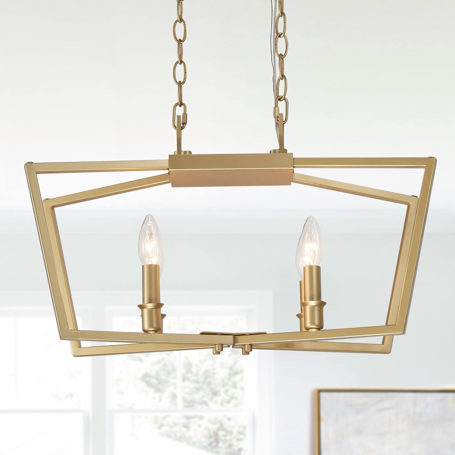 Modern Minimalist Gold Bedroom Chandelier, 4-Light Transitional Mid-century Kitchen Dining Room Candlestick Chandelier Ceiling Light