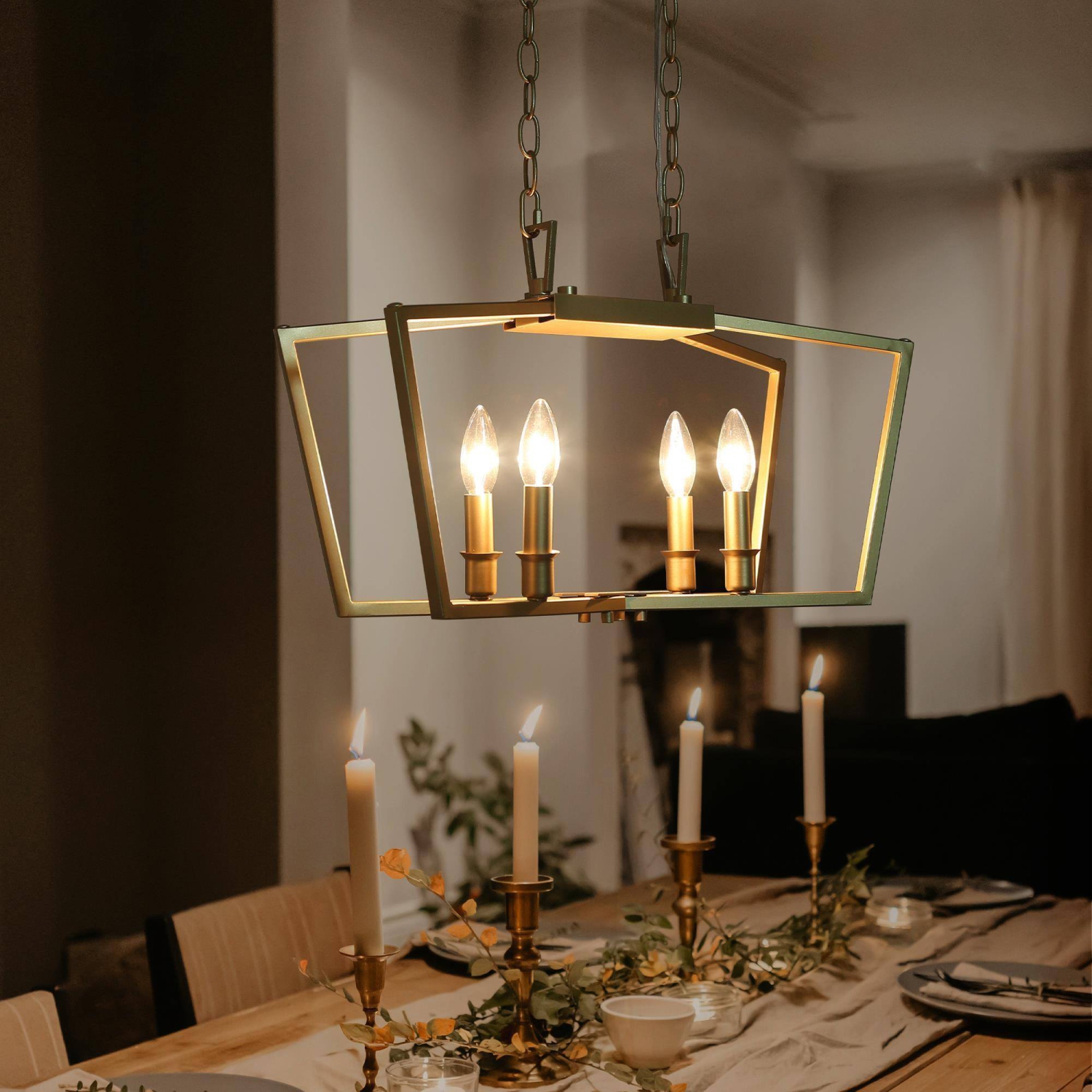 Modern Minimalist Gold Bedroom Chandelier, 4-Light Transitional Mid-century Kitchen Dining Room Candlestick Chandelier Ceiling Light