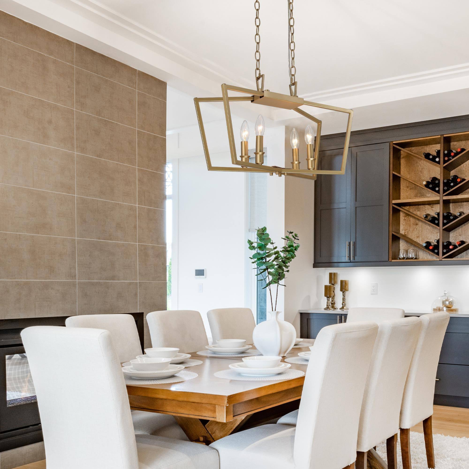 Modern Minimalist Gold Bedroom Chandelier, 4-Light Transitional Mid-century Kitchen Dining Room Candlestick Chandelier Ceiling Light