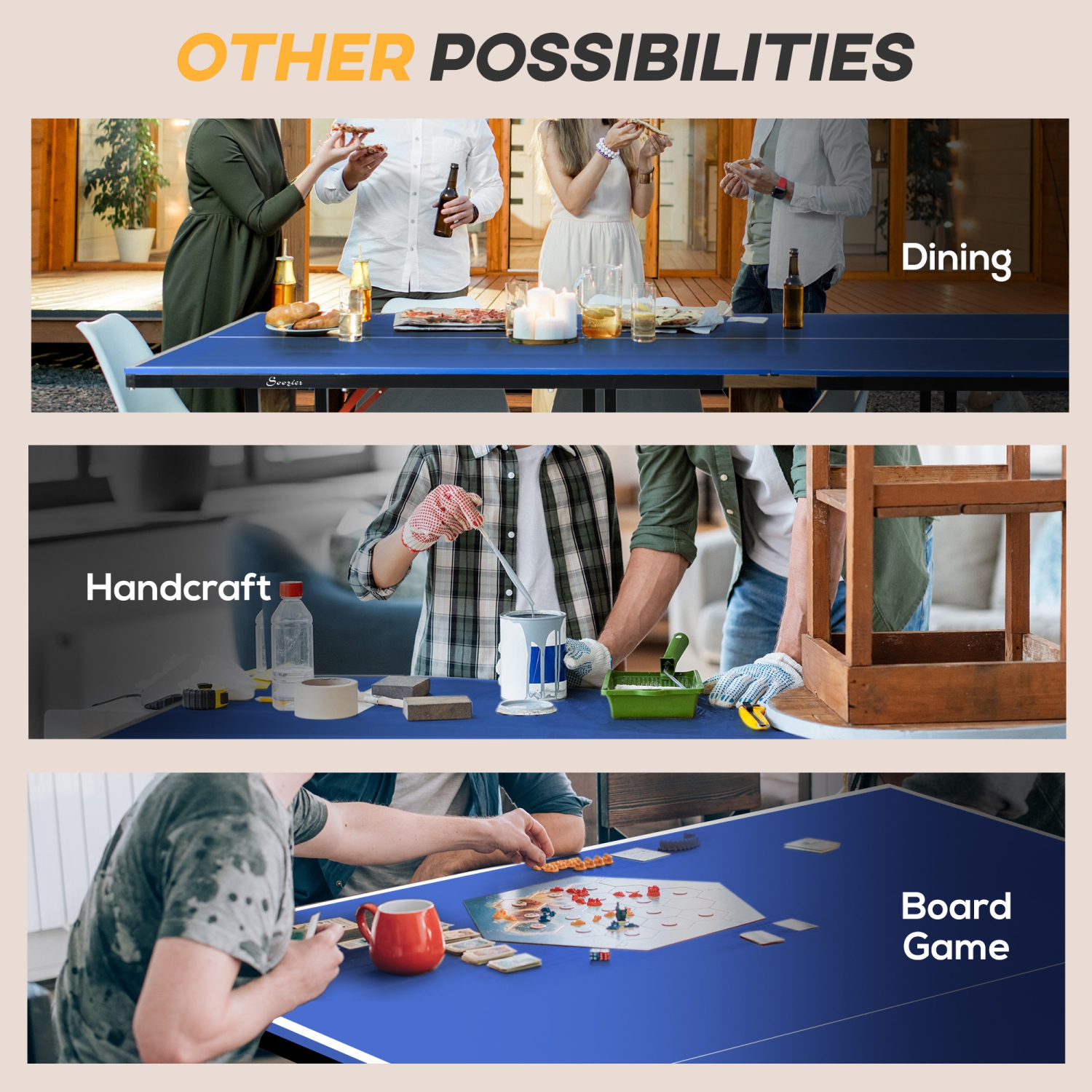 Soozier 9' x 5' Full Size Ping Pong Table, Fold Into Quarters, Portable Table Tennis Table with Net, Paddles, Balls, MDF, Blue