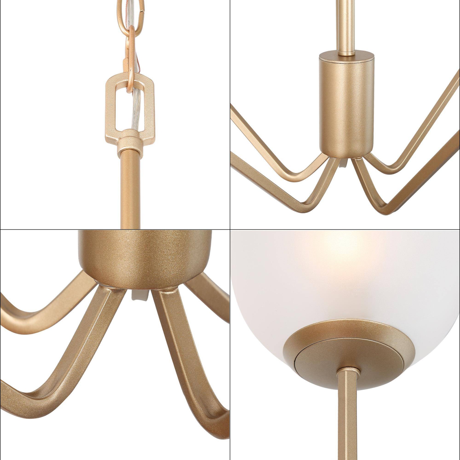 Mid-Century Modern Living Room Chandelier, 5-Light Brass Gold with Frosted Globe Glass Modern/Contemporary LED Dry Rated Chandelier