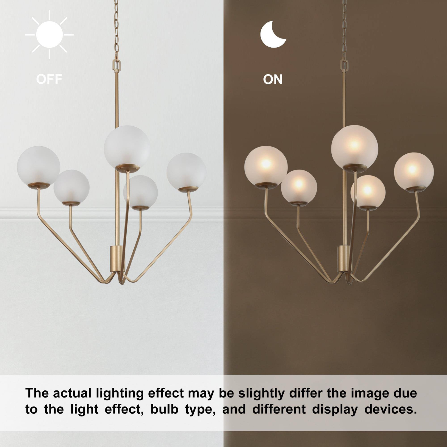 Mid-Century Modern Living Room Chandelier, 5-Light Brass Gold with Frosted Globe Glass Modern/Contemporary LED Dry Rated Chandelier