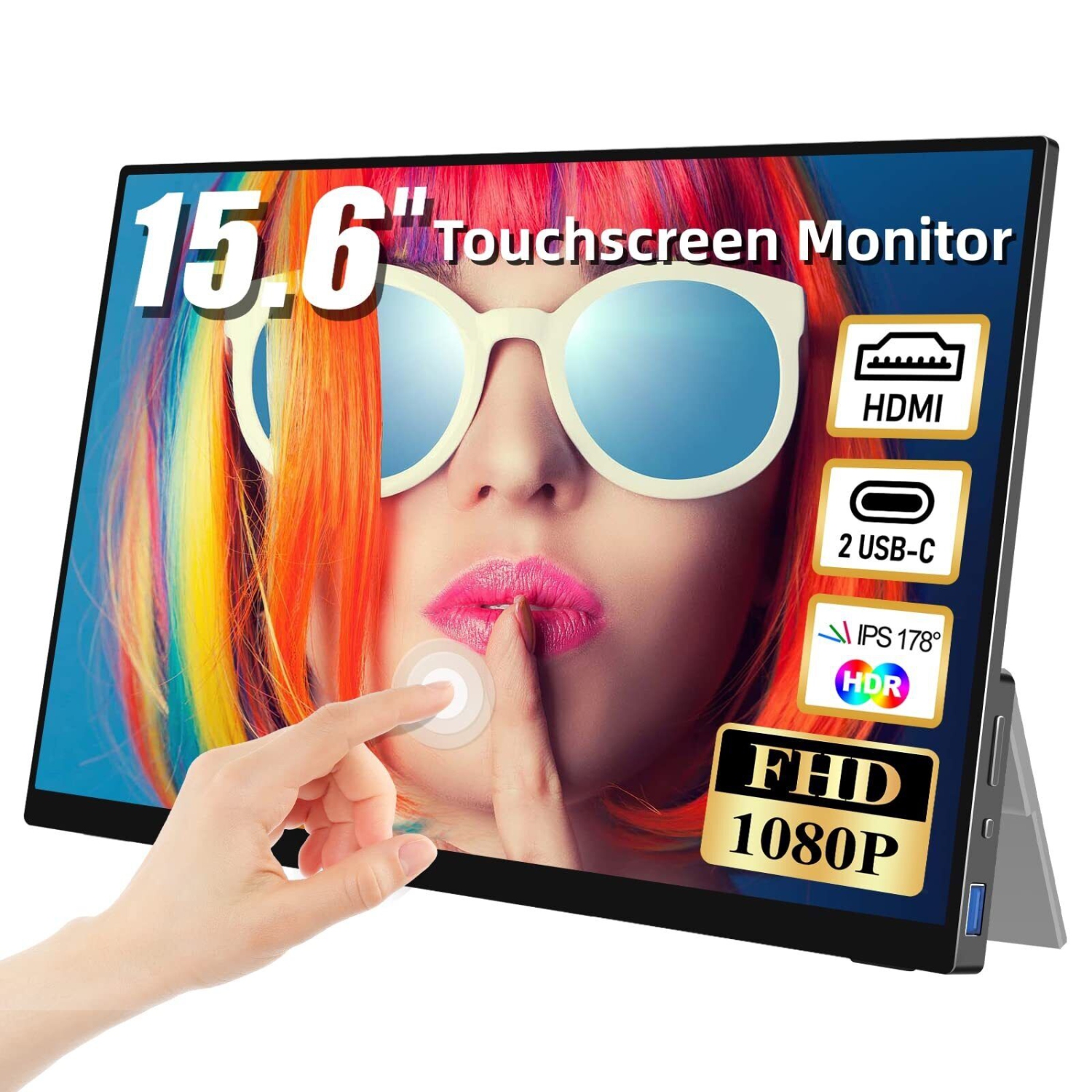 CUIUIC 15.6 Inch 1080P Portable Monitor w/IPS Touchscreen Powered USB C Eye Care Screen