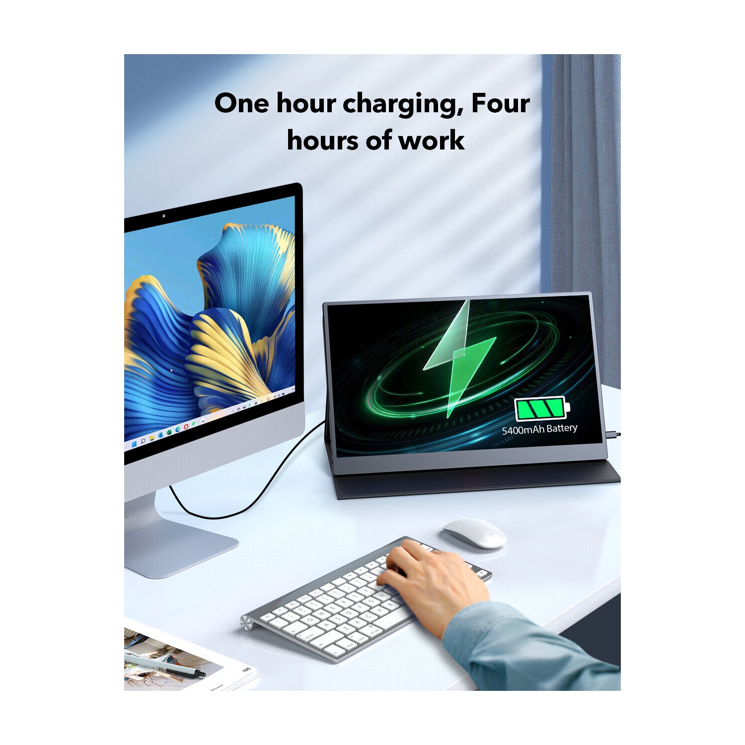 Moniteur d'ordinateur portatif UPERFECT 15,6 pouces 1080P écran tactile USB C avec batterie