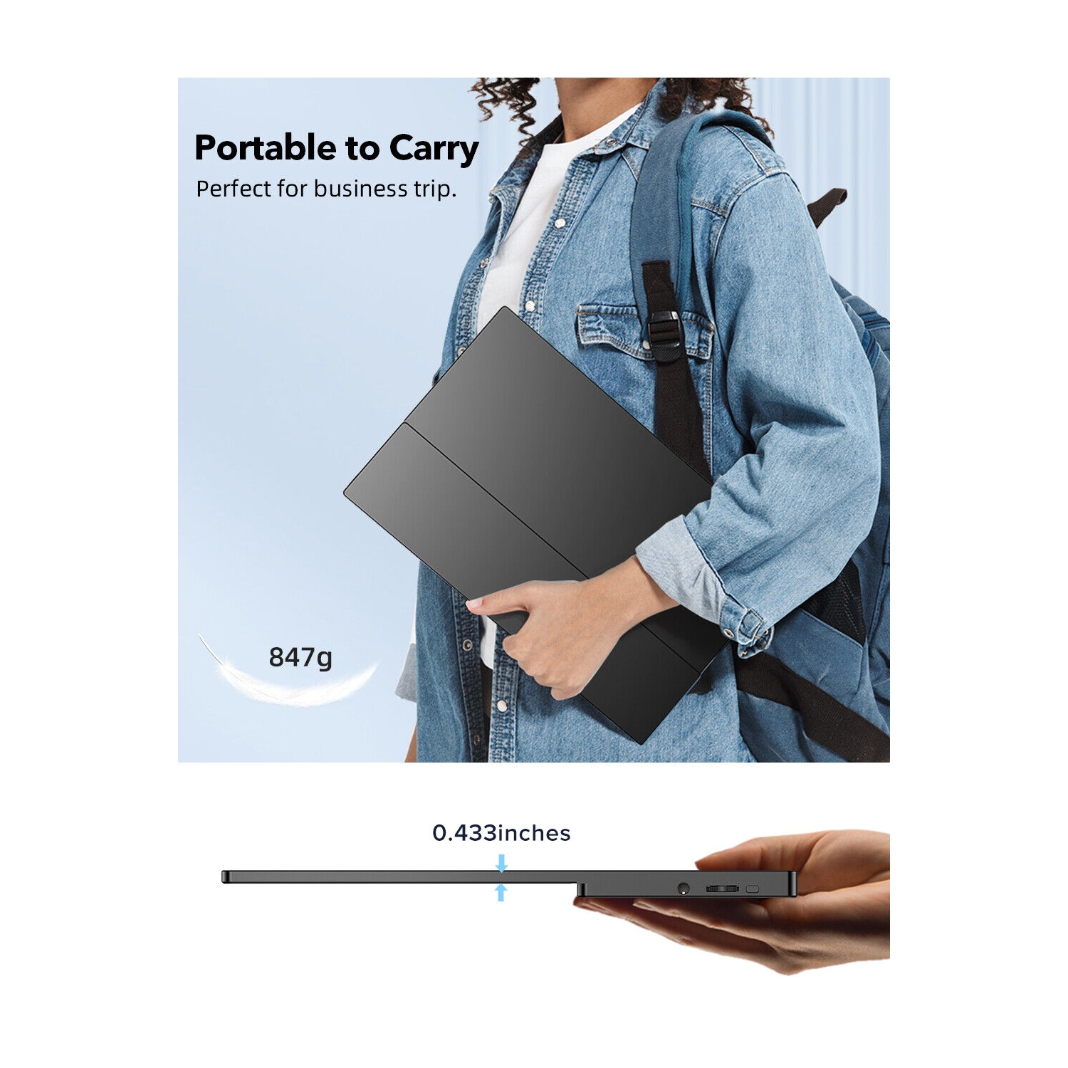 Moniteur d'ordinateur portatif UPERFECT 15,6 pouces 1080P écran tactile USB C avec batterie