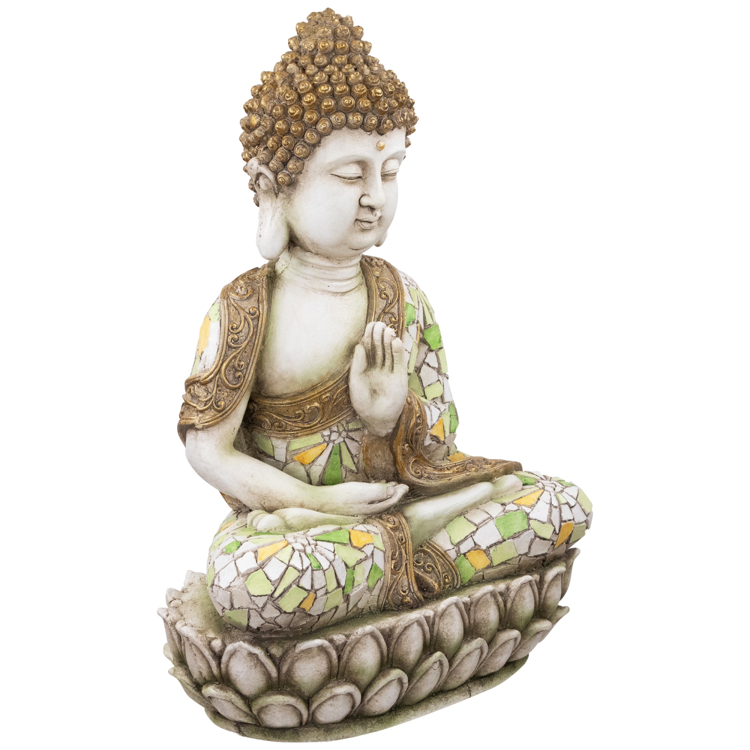 Meditating Mosaic Buddha Outdoor Ceramic Garden Statue - 19.5"
